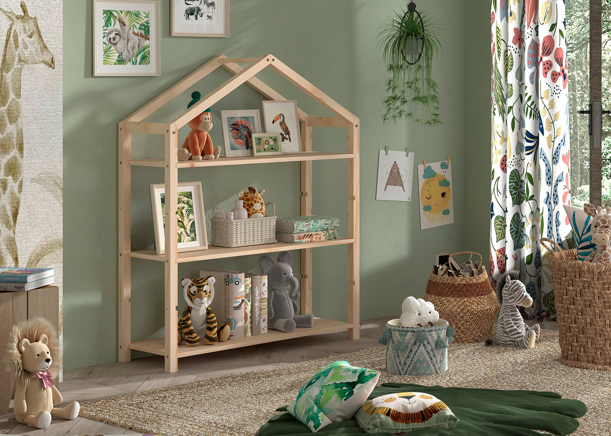 DALLAS Regal inkl. 3 B&ouml;den, mit Giebel-Optik, Ausf. Kiefer massiv natur - Bild 1