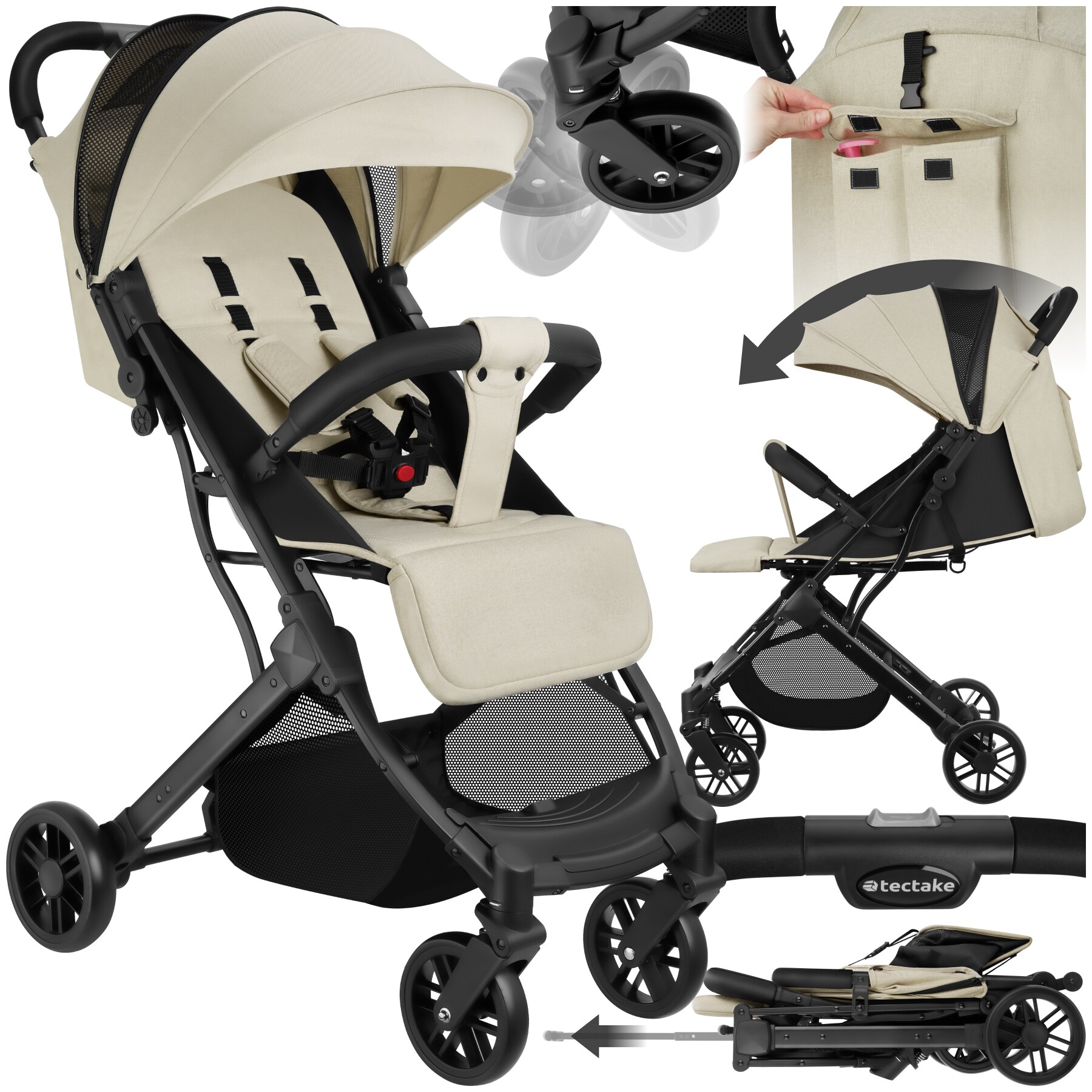 tectake&reg; Buggy-Kinderwagen, Einhand-Klappmechanismus, mit 5-Punkt-Gurt, Feststellbremse, Schutzb&uuml;gel, pulverbeschichtetes Stahlgestell und pflegeleichter Stoffbezug, f&uuml;r 0 bis 36 Monate geeignet, Belastbarkeit 15 kg - Bild 1