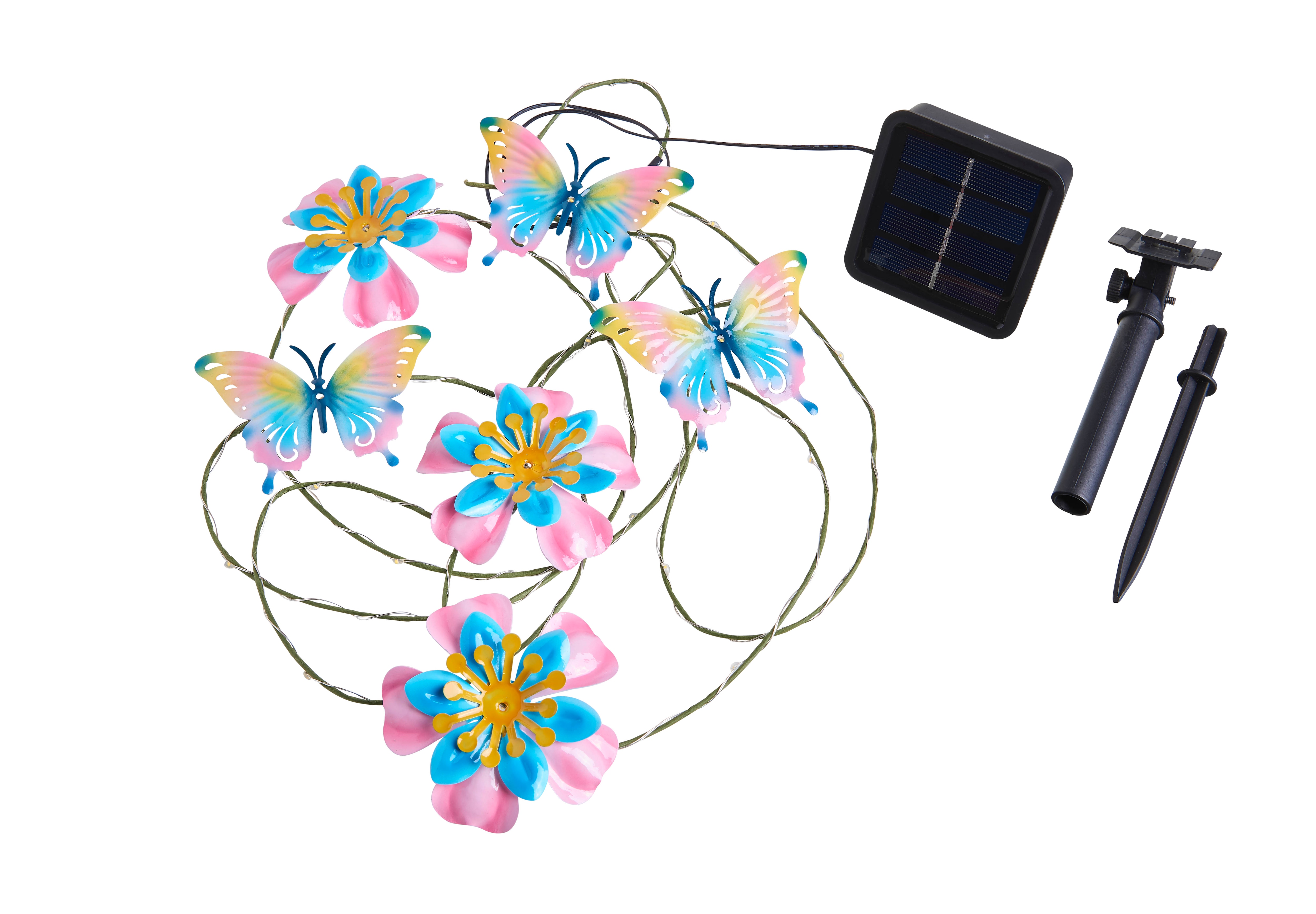 LED Girlande Metall/Solar Girlande Schmetterling/Blume - Bild 1
