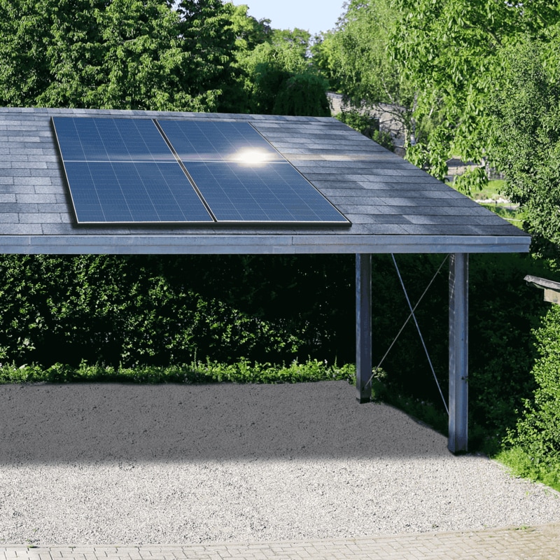 Kleines Kraftwerk 900W Balkonkraftwerk – 800W Wechselrichter, 2x 450W Sunpro Full Black Bifazial, Dachhalterung – App-gesteuert, VDE-konform