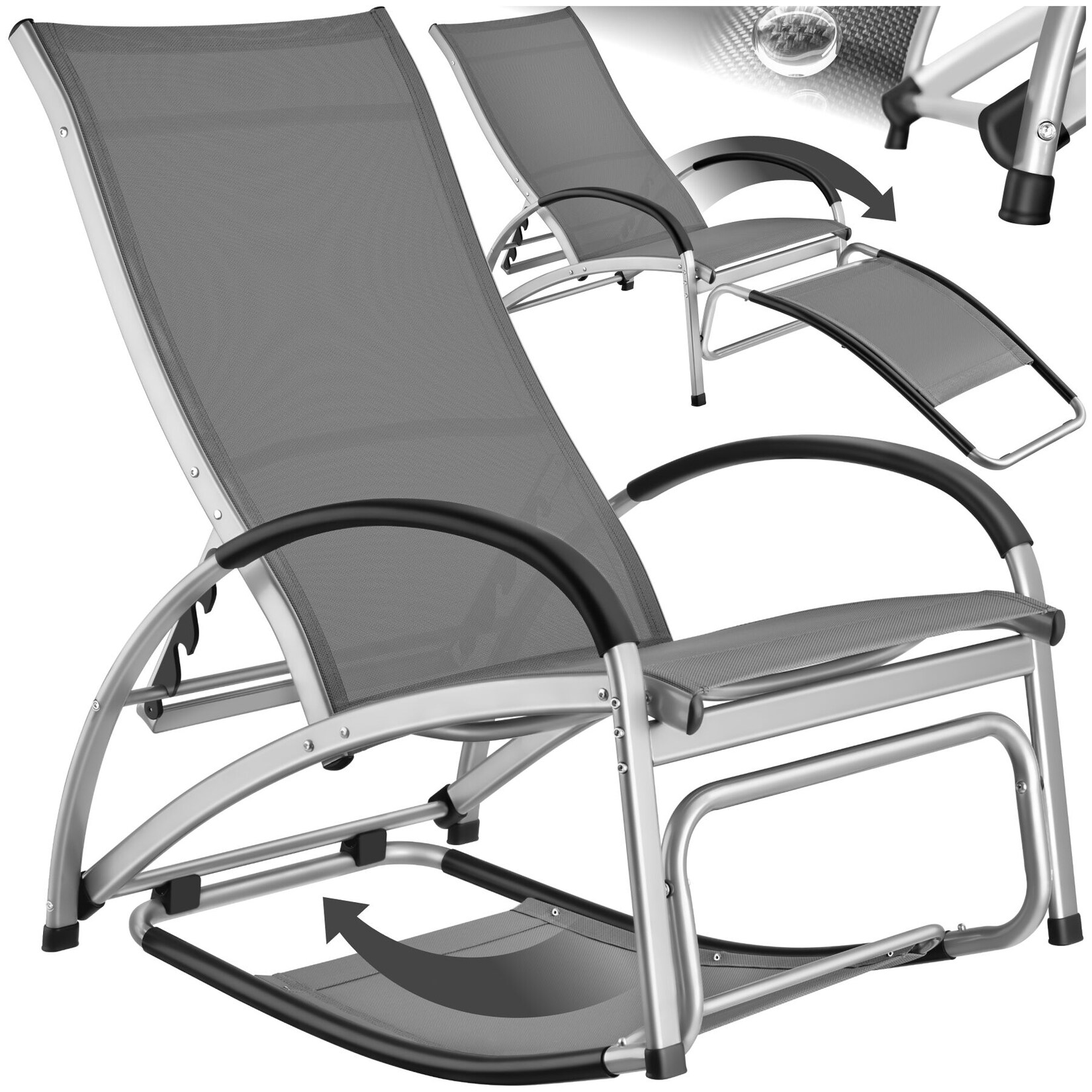 tectake® Sonnenliege, 2 in 1 Funktion, als Liege oder Schaukelstuhl, wasserabweisendes, luftdurchlässiges Textilene-Gewebe, 4-fach verstellbare Rückenlehne