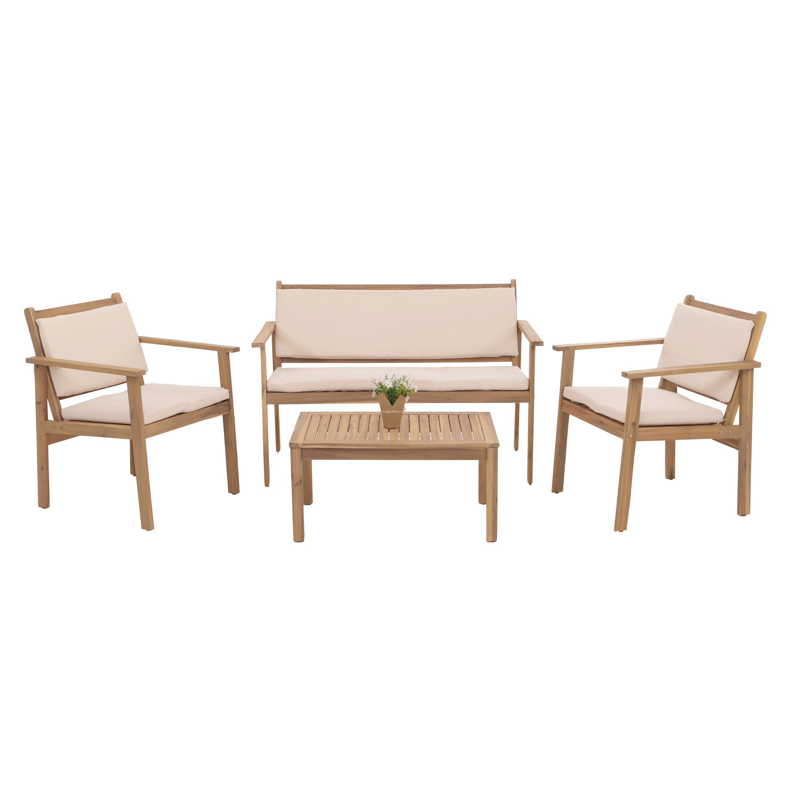 Garten-Garnitur MCW-O19, Lounge-Set Sitzgruppe Bank Sessel Tisch, Holz Akazie MVG Stoff/Textil (180g/m&sup2;) ~ Kissen beige - Bild 1