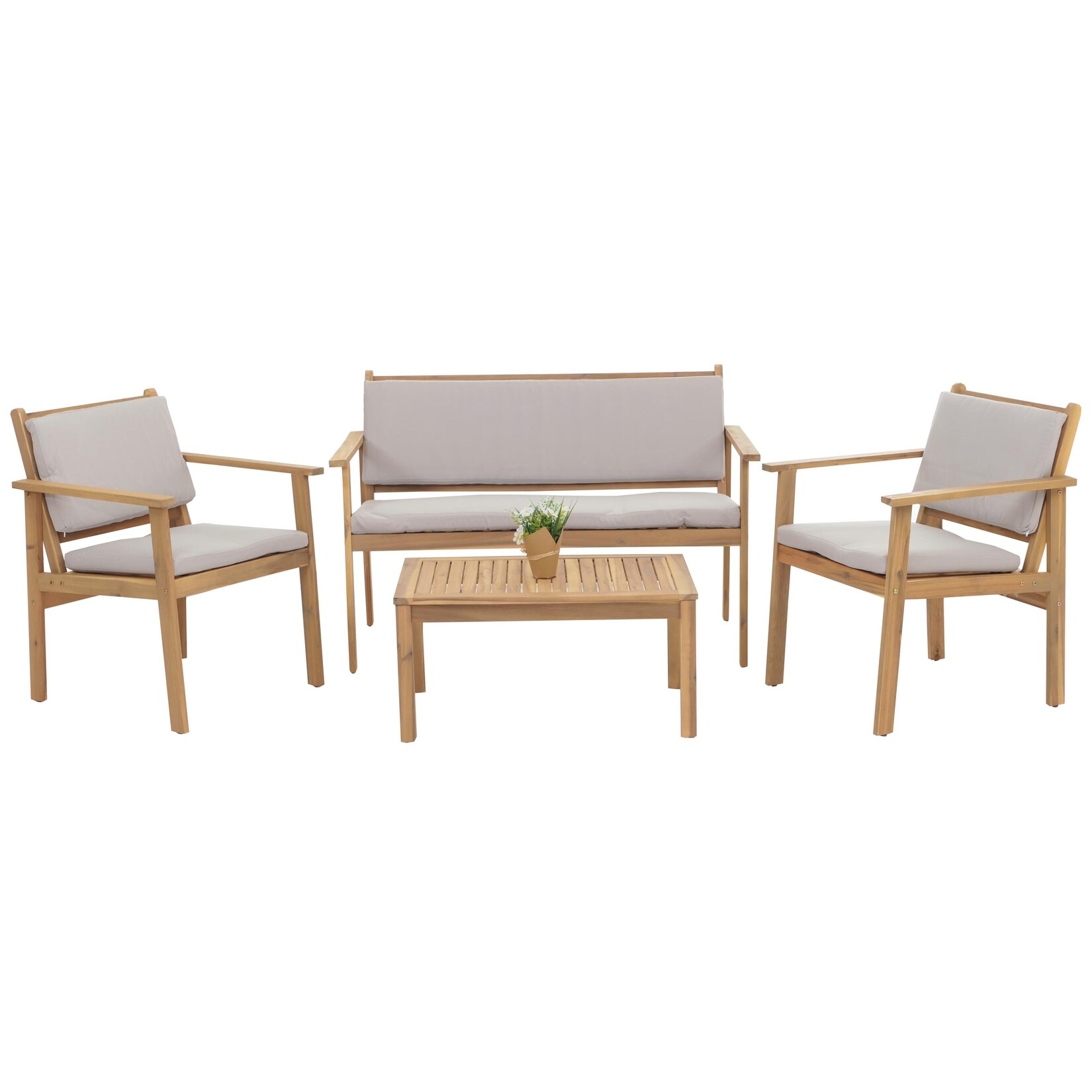 Garten-Garnitur MCW-O19, Lounge-Set Sitzgruppe Bank Sessel Tisch, Holz Akazie MVG Stoff/Textil (180g/m²) ~ Kissen grau | 04057651726977