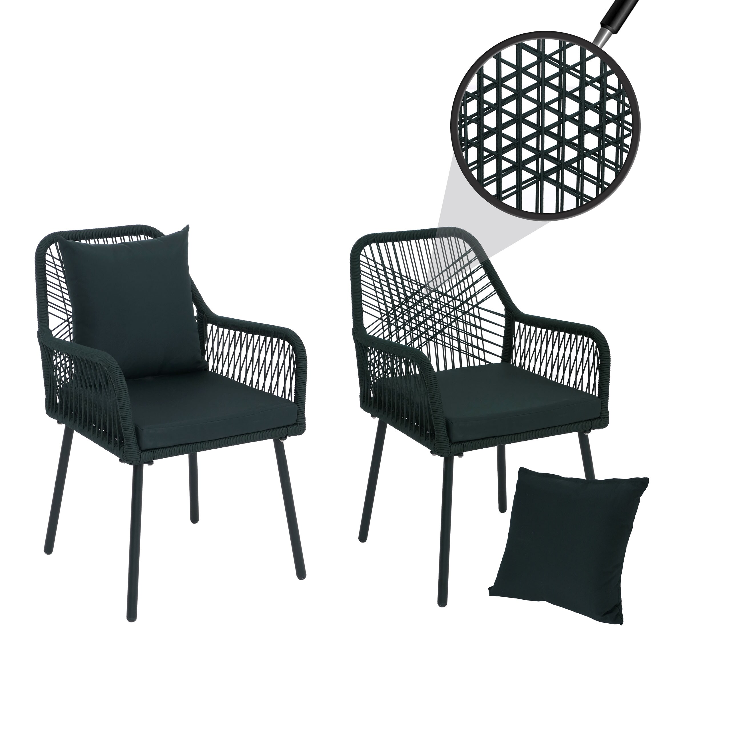 2er-Set Gartenstuhl MCW-O12, Outdoor Sitz-/R&uuml;ckenpolster Aluminium Seilgeflecht Rope ~ gr&uuml;n, Bezug gr&uuml;n - Bild 1