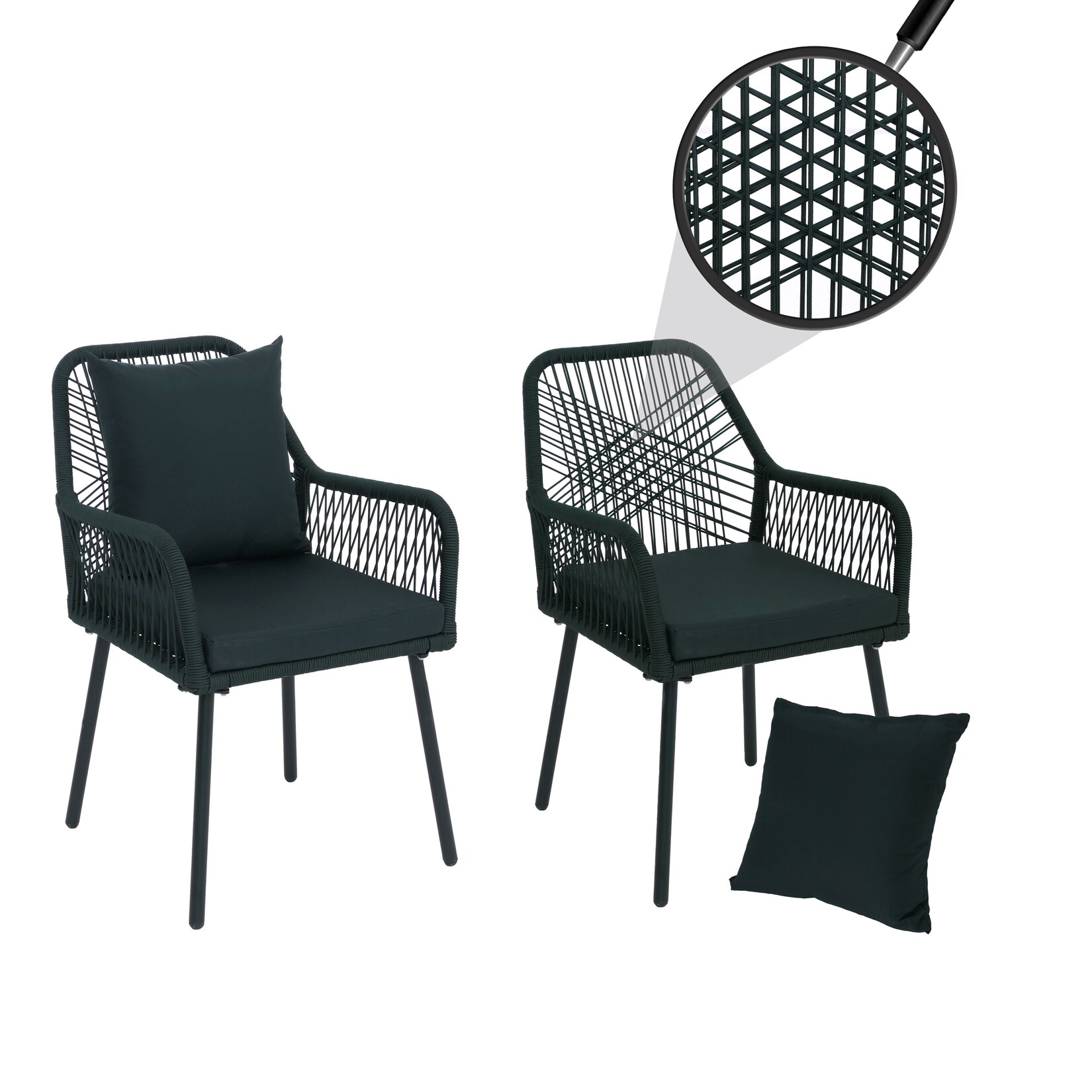 2er-Set Gartenstuhl MCW-O12, Outdoor Sitz-/Rückenpolster Aluminium Seilgeflecht Rope ~ grün, Bezug grün