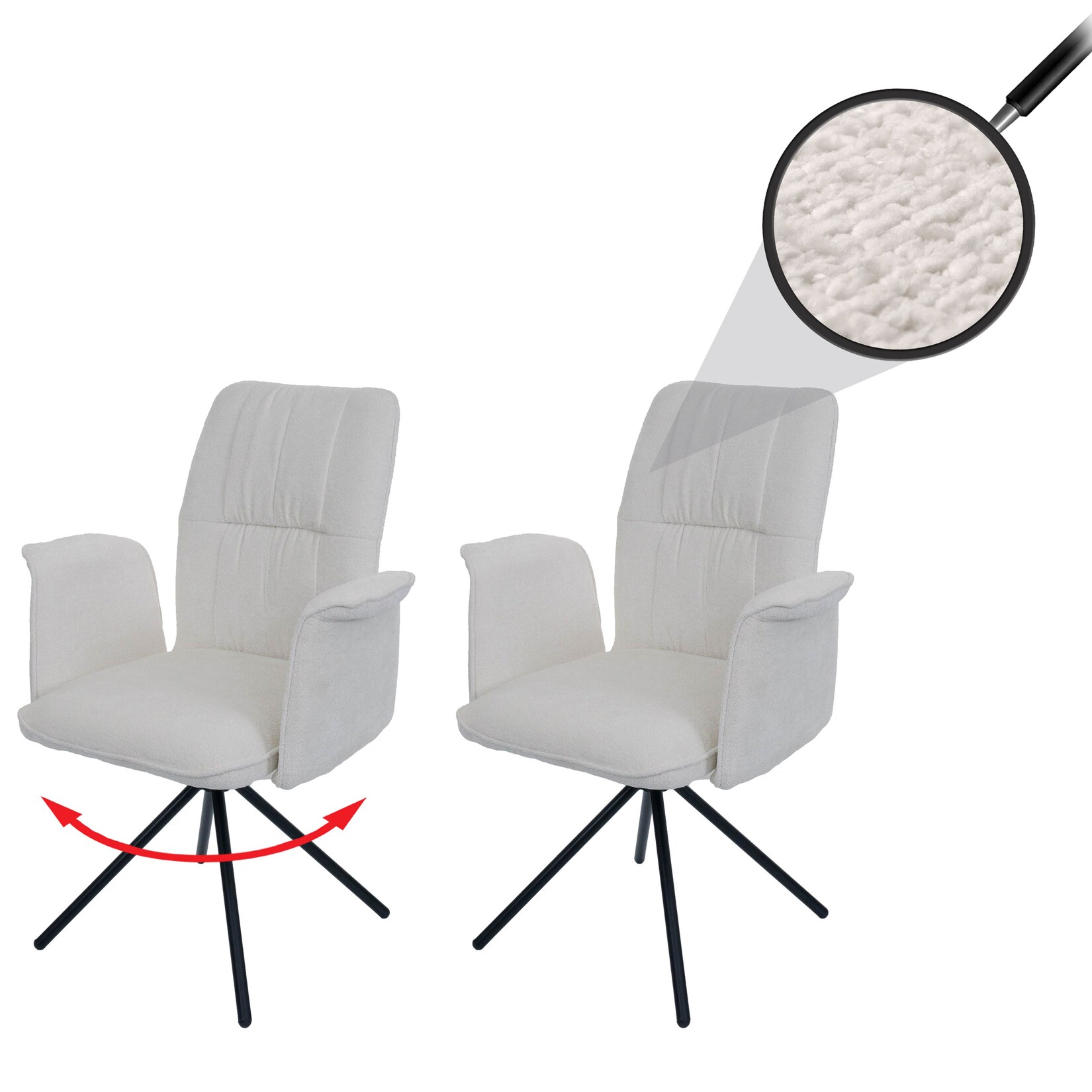 2er-Set Esszimmerstuhl MCW-N99, drehbar Armlehne Auto-Return, Stoff/Textil Chenille (340g/m²) Öko-Tex ~ creme