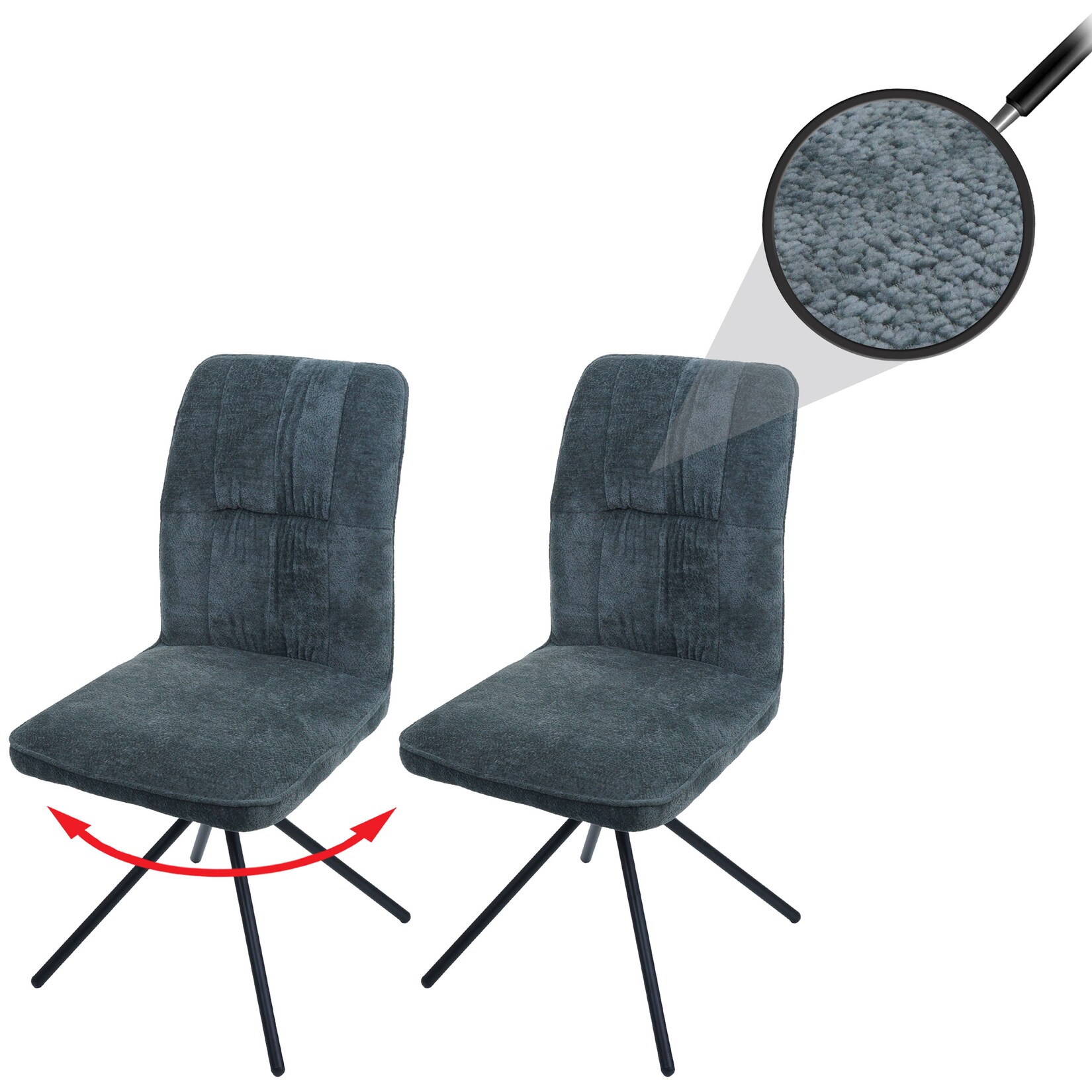 2er-Set Esszimmerstuhl MCW-N99, Küchenstuhl, drehbar Auto-Return, Stoff/Textil Chenille (340g/m²) Öko-Tex ~ blau-grün
