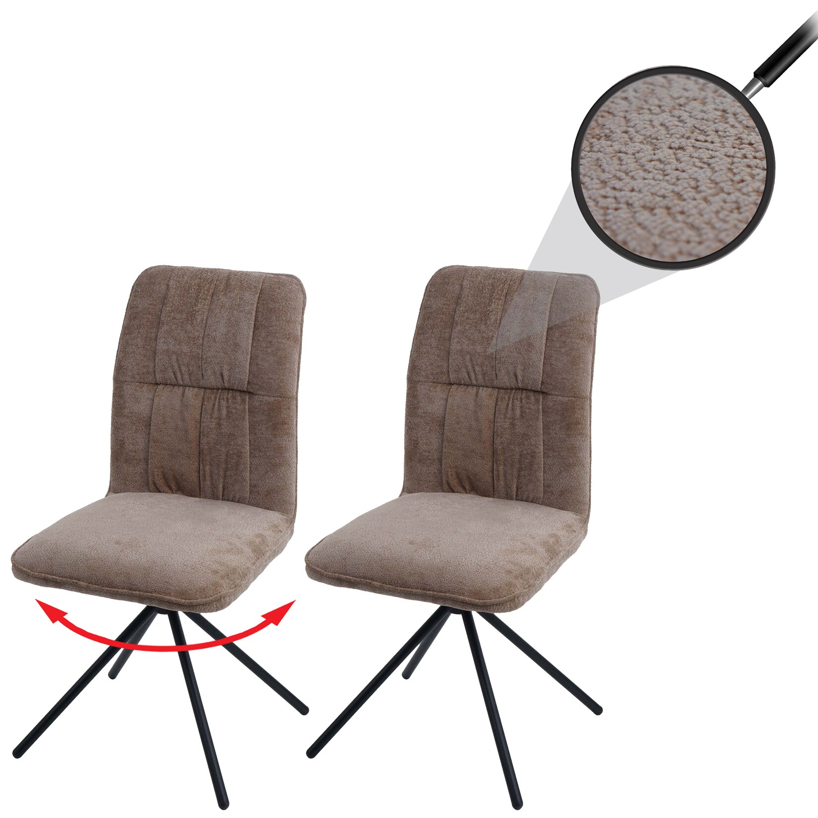 2er-Set Esszimmerstuhl MCW-N99, Küchenstuhl, drehbar Auto-Return, Stoff/Textil Chenille (340g/m²) Öko-Tex ~ hellbraun