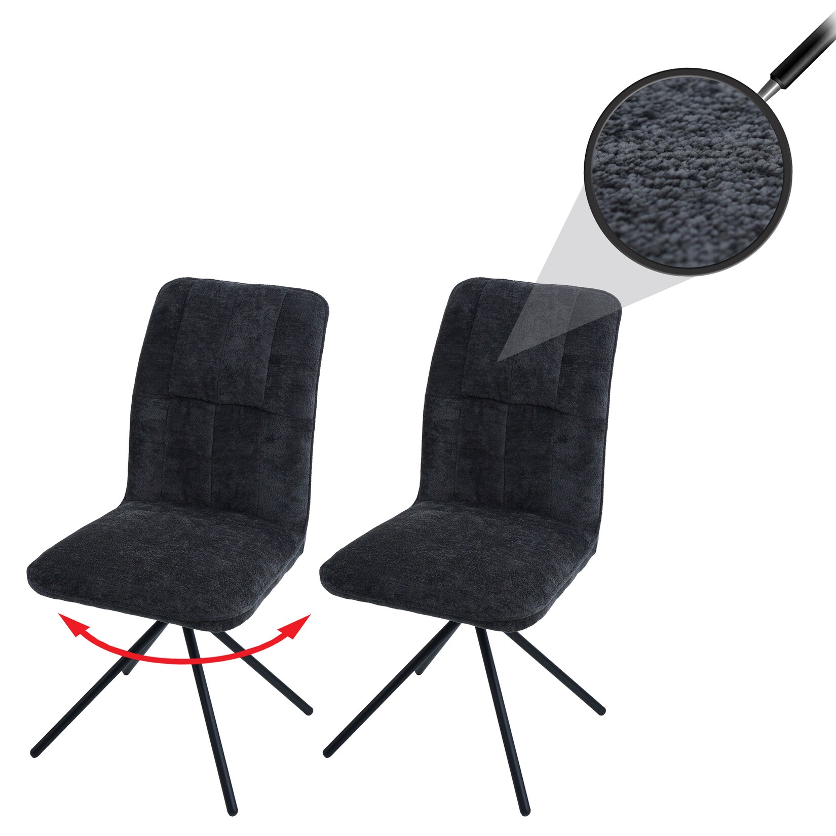 2er-Set Esszimmerstuhl MCW-N99, Küchenstuhl, drehbar Auto-Return, Stoff/Textil Chenille (340g/m²) Öko-Tex ~ dunkelgrau