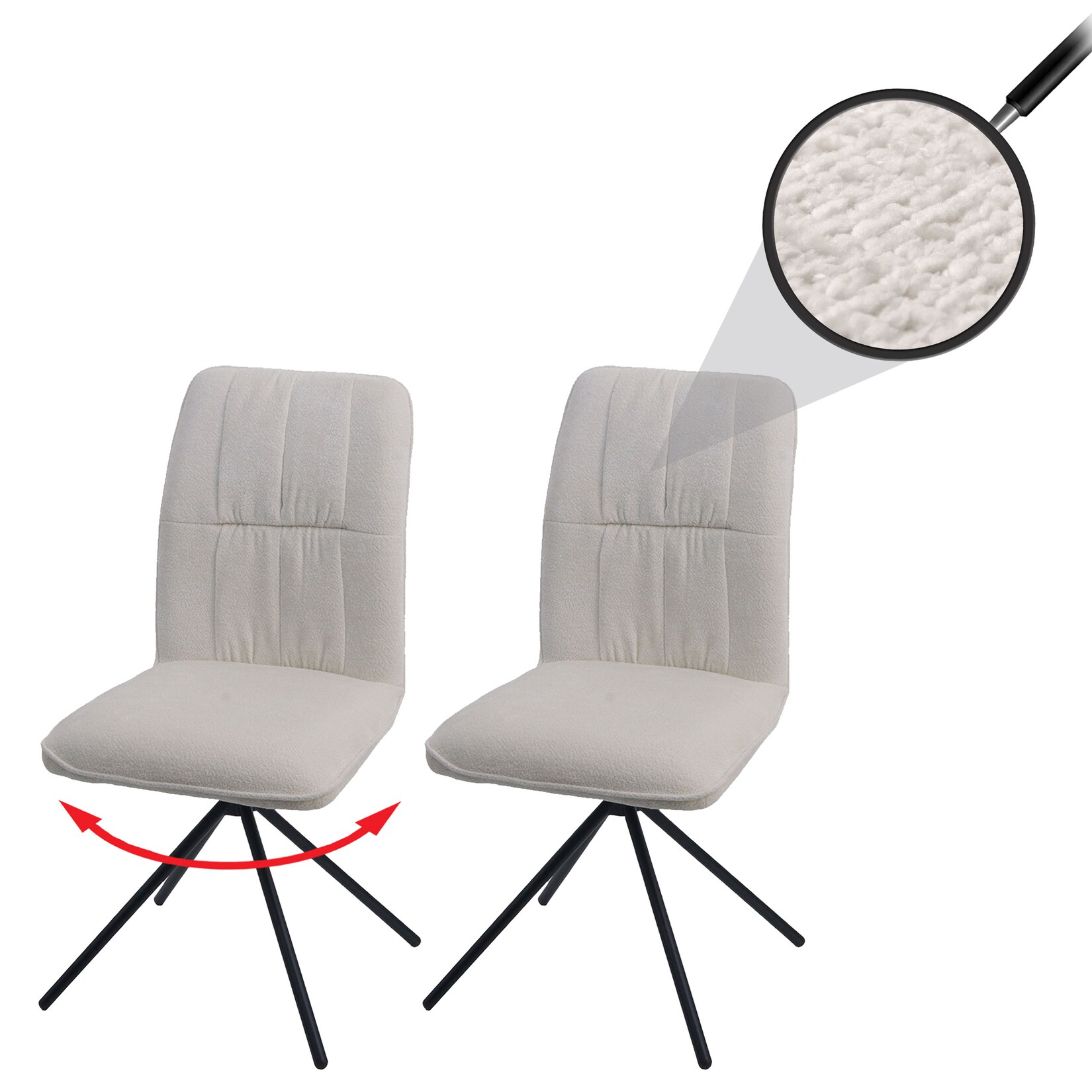 2er-Set Esszimmerstuhl MCW-N99, Küchenstuhl, drehbar Auto-Return, Stoff/Textil Chenille (340g/m²) Öko-Tex ~ creme
