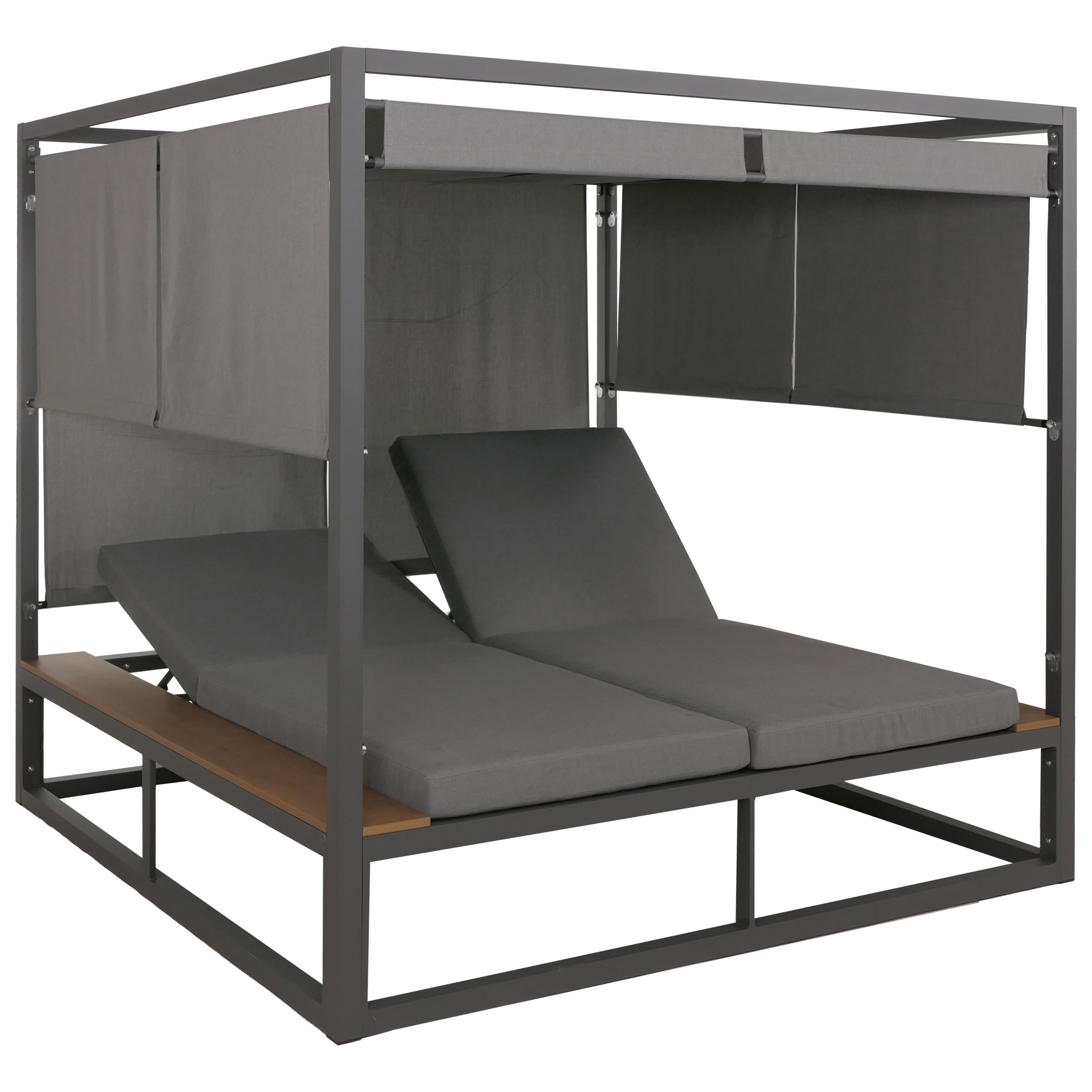 Aluminium Lounge-Gartenliege MCW-M63b, XL Sonnenliege Daybed, 10cm-Polster 200cm~ dunkelgrau Polster grau - Bild 1