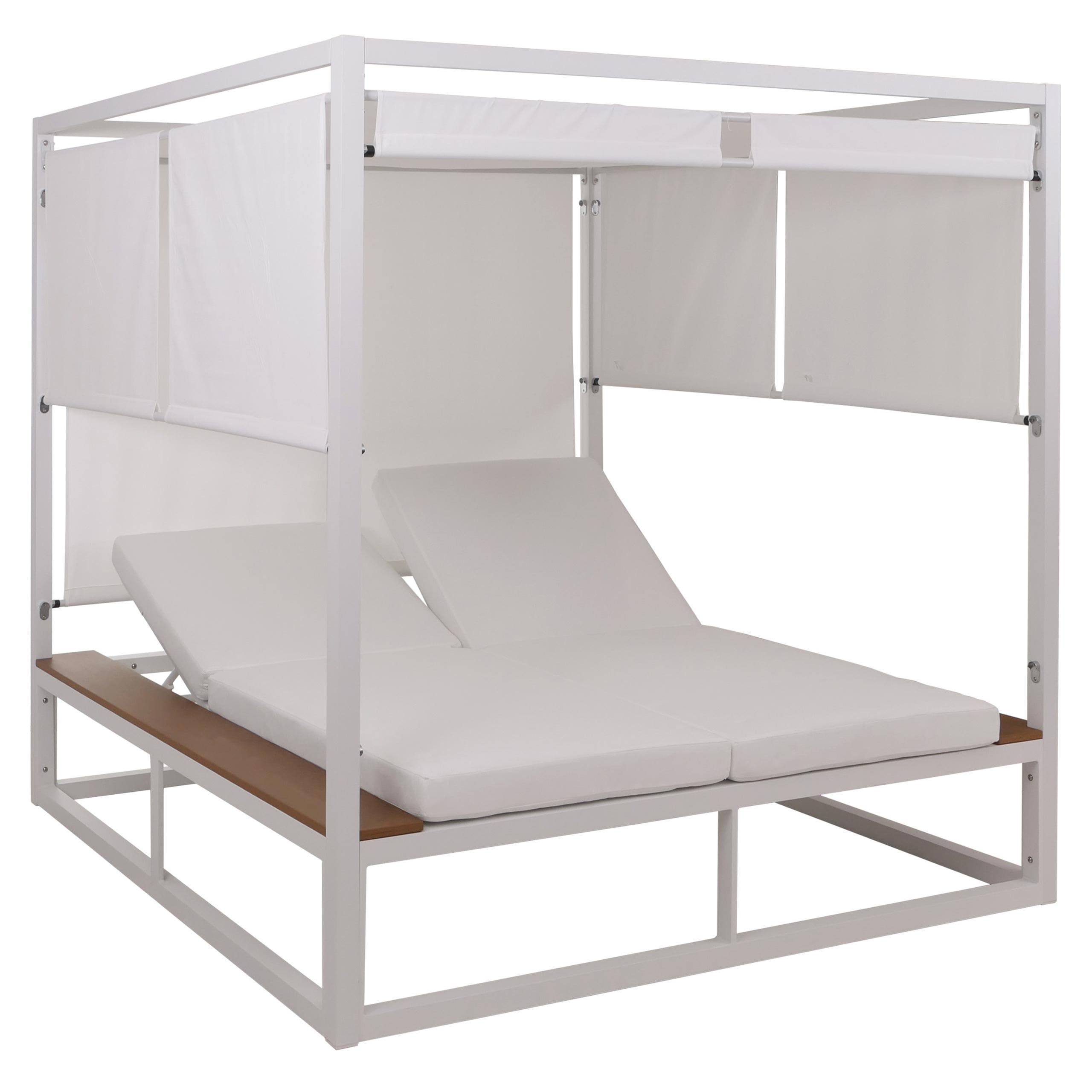 Aluminium Lounge-Gartenliege MCW-M63b, XL Sonnenliege Daybed, 10cm-Polster 200cm ~ wei&szlig; Polster creme - Bild 1
