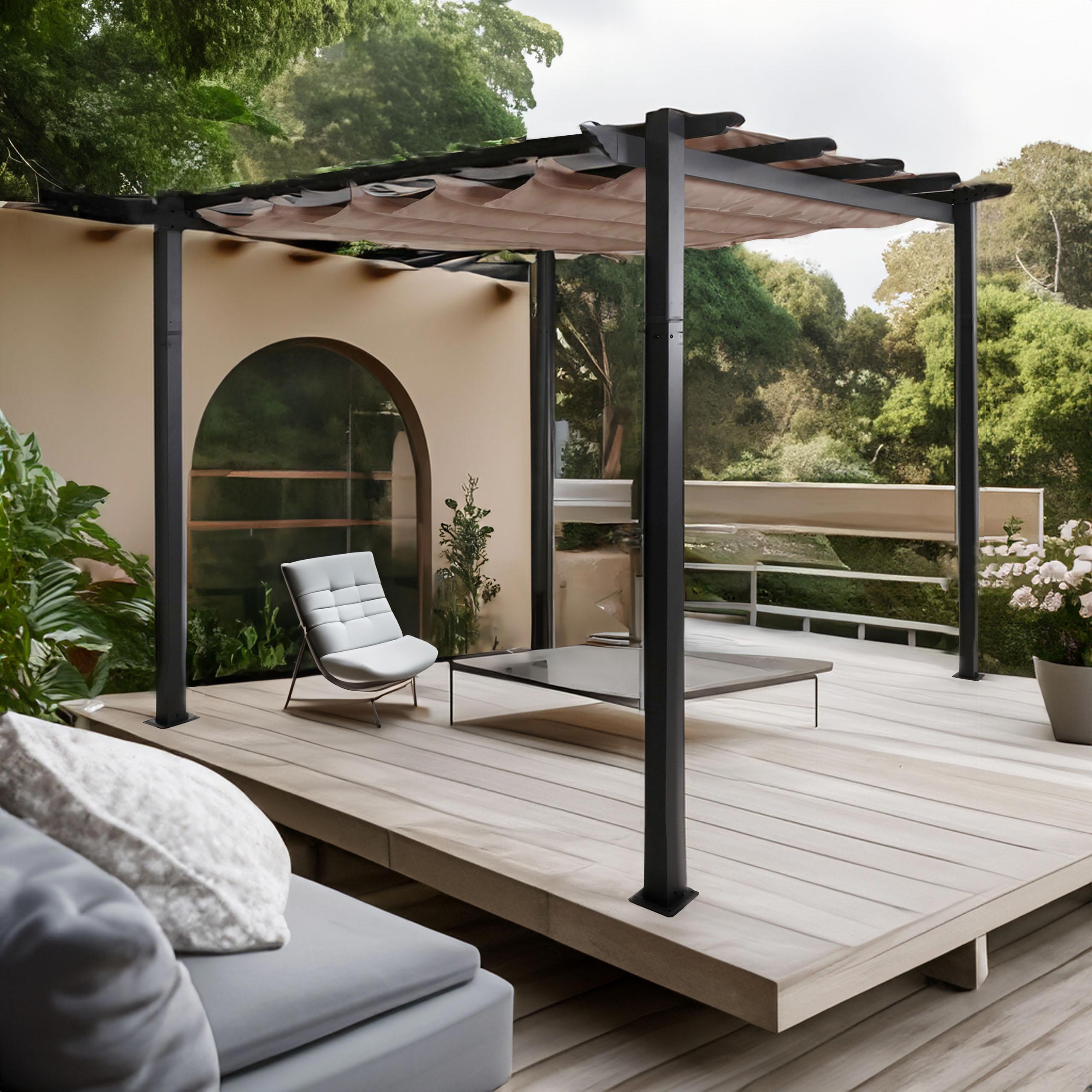 Aluminium Pergola MCW-N93, Gartenpavillon Pavillon Garten, stabiles 8cm-Gestell Schiebedach UV50+ 3x3m ~ taupe - Bild 1