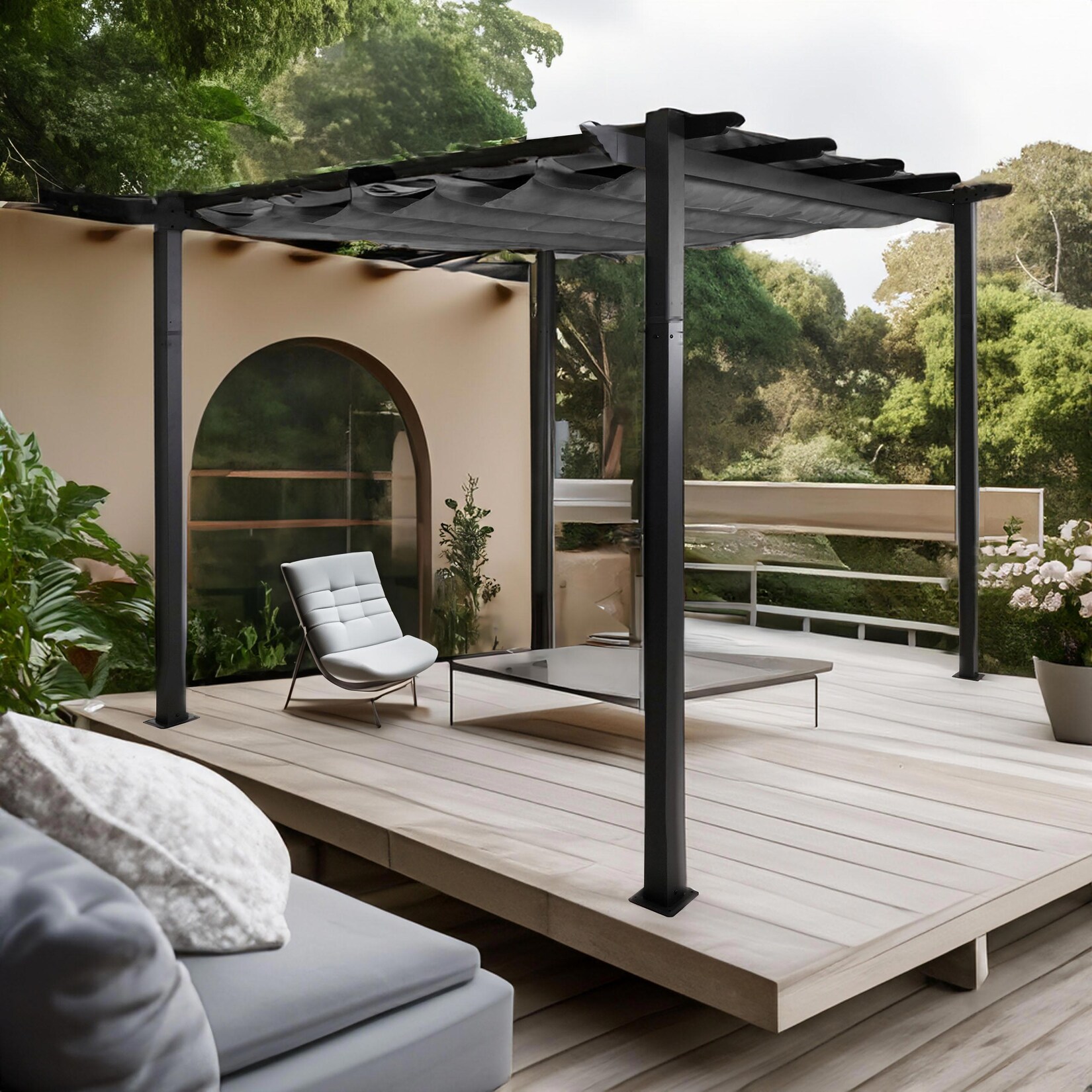 Aluminium Pergola MCW-N93, Gartenpavillon Pavillon Garten, stabiles 8cm-Gestell Schiebedach UV50+ 3x3m ~ anthrazit