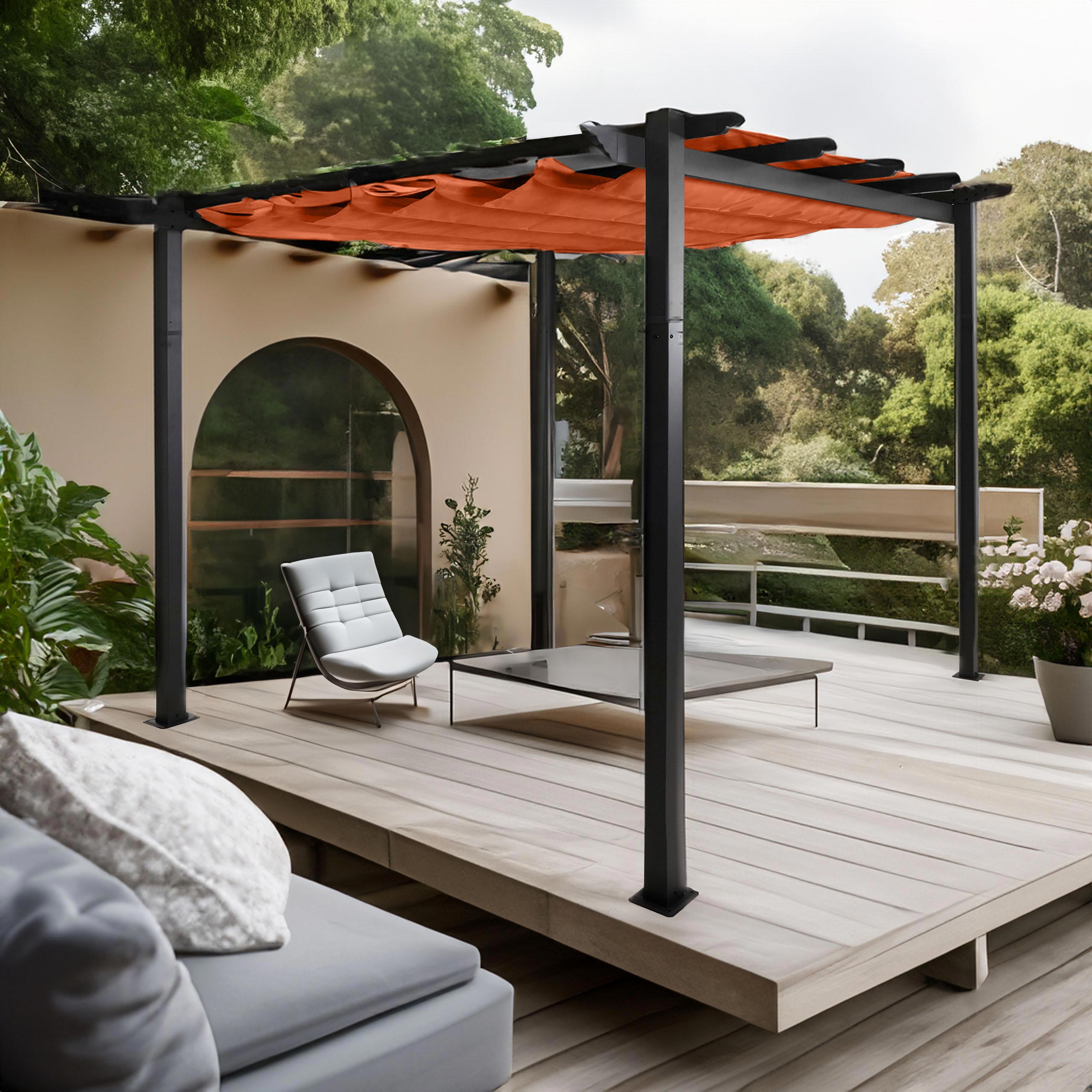 Aluminium Pergola MCW-N93, Gartenpavillon Pavillon Garten, stabiles 8cm-Gestell Schiebedach UV50+ 3x3m ~ terrakotta - Bild 1