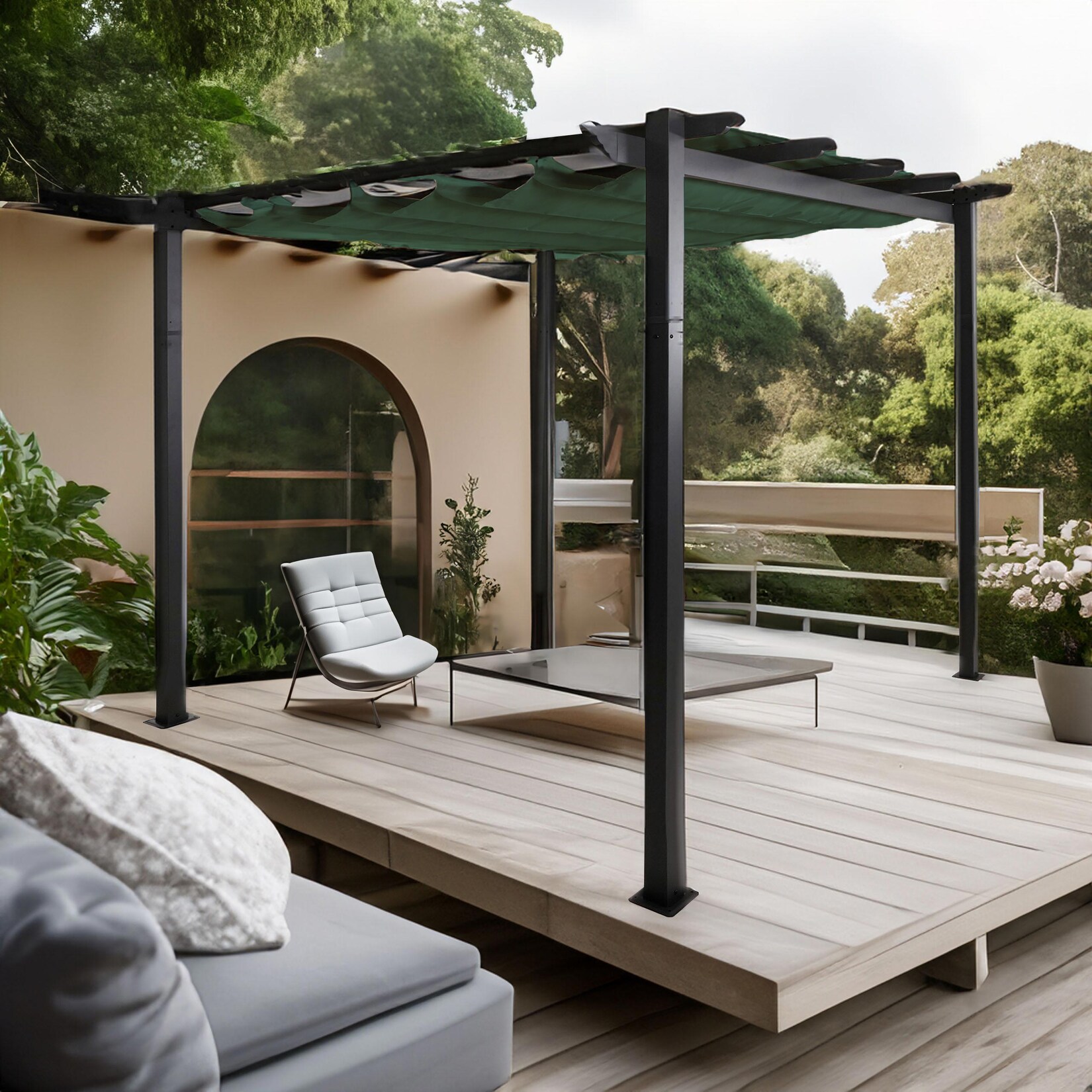 Aluminium Pergola MCW-N93, Gartenpavillon Pavillon Garten, stabiles 8cm-Gestell Schiebedach UV50+ 3x3m ~ grün