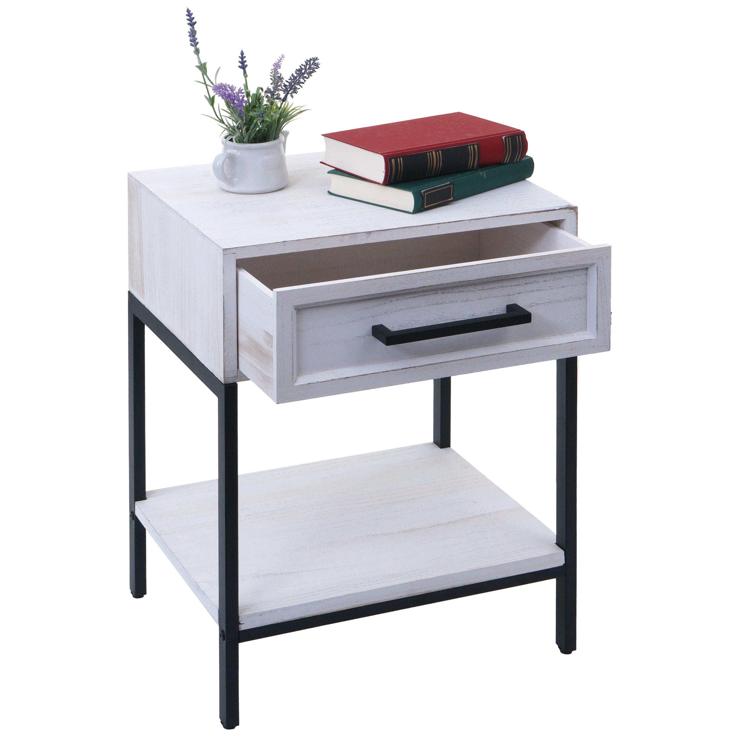 Nachttisch MCW-N91, Kommode Beistelltisch Nachtschrank Schrank, Schublade Shabby-Look Paulownia Holz 59x43x36cm ~ wei&szlig; - Bild 1