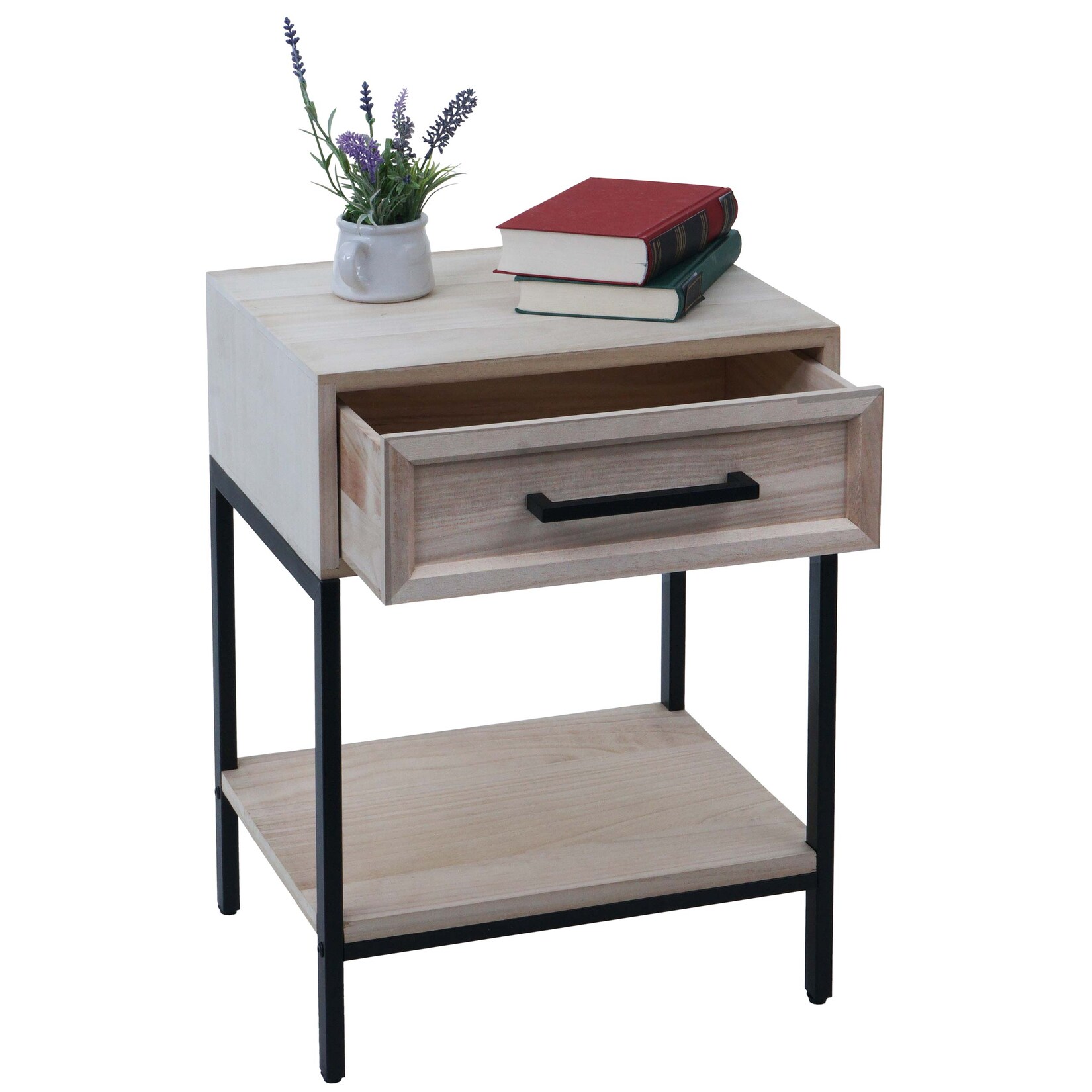 Nachttisch MCW-N91, Kommode Beistelltisch Nachtschrank Schrank, Schublade Shabby-Look Paulownia Holz 59x43x36cm ~ natur