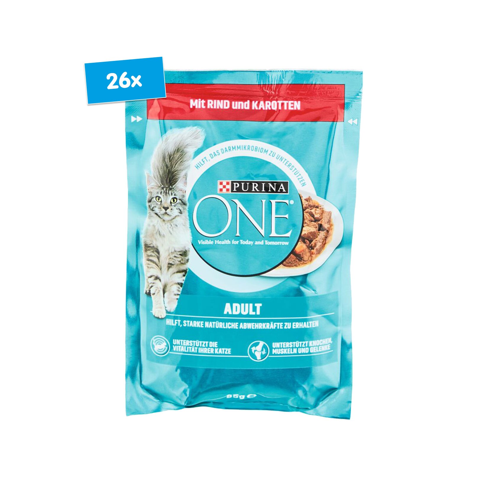 PURINA One Adult Katzennassfutter mit Rind und Karotten 85 g, 26er Pack - Bild 1