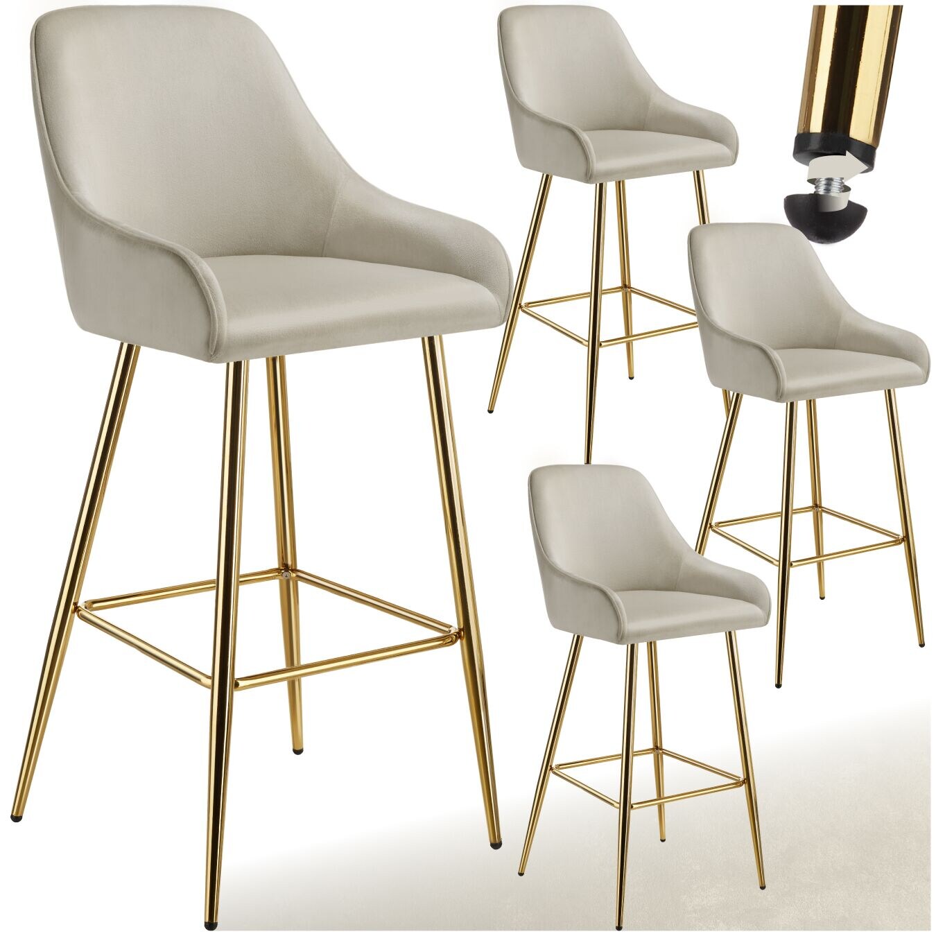 tectake® Barstuhl, in Samtoptik, gepolstert, schlanke, robuste Stahlbeine, 48,5 x 57 x 108 cm, Belastbarkeit 120 kg