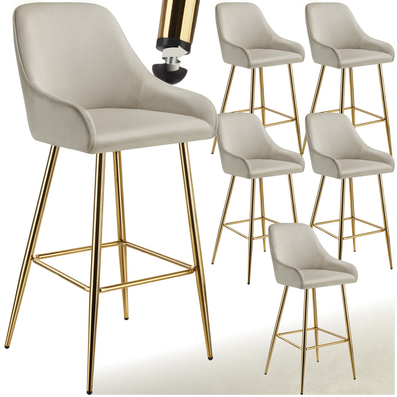tectake® Barstuhl, in Samtoptik, gepolstert, schlanke, robuste Stahlbeine, 48,5 x 57 x 108 cm, Belastbarkeit 120 kg | 04061173271570