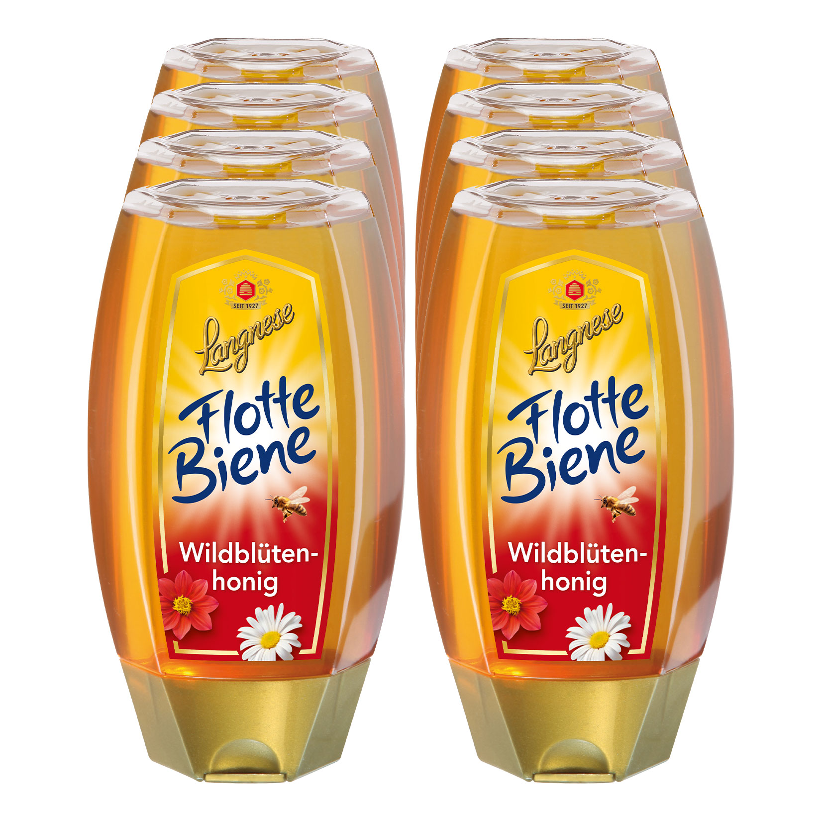 Langnese Flotte Biene Wildbl&uuml;tenhonig 250 g, 8er Pack - Bild 1
