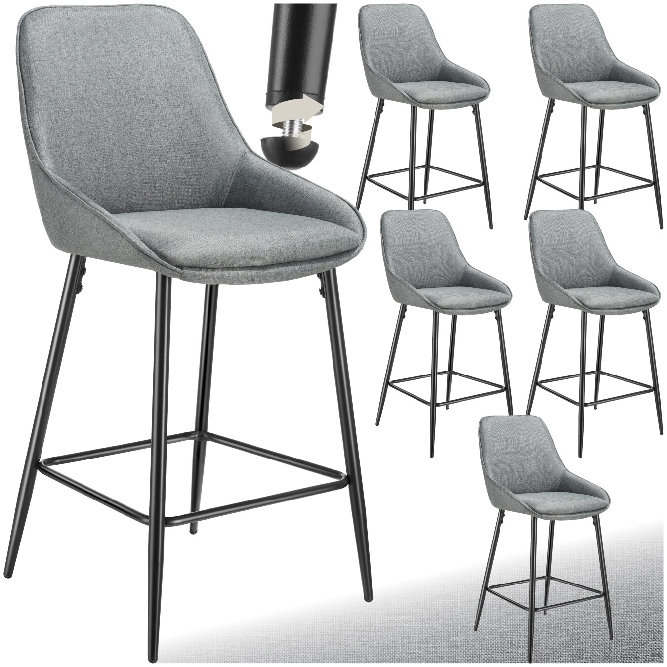 tectake® Thekenstuhl, gepolstert, weicher Bezug, pulverbeschichtete Stahlbeine, 49 x 54 x 100 cm, Belastbarkeit 120 kg
