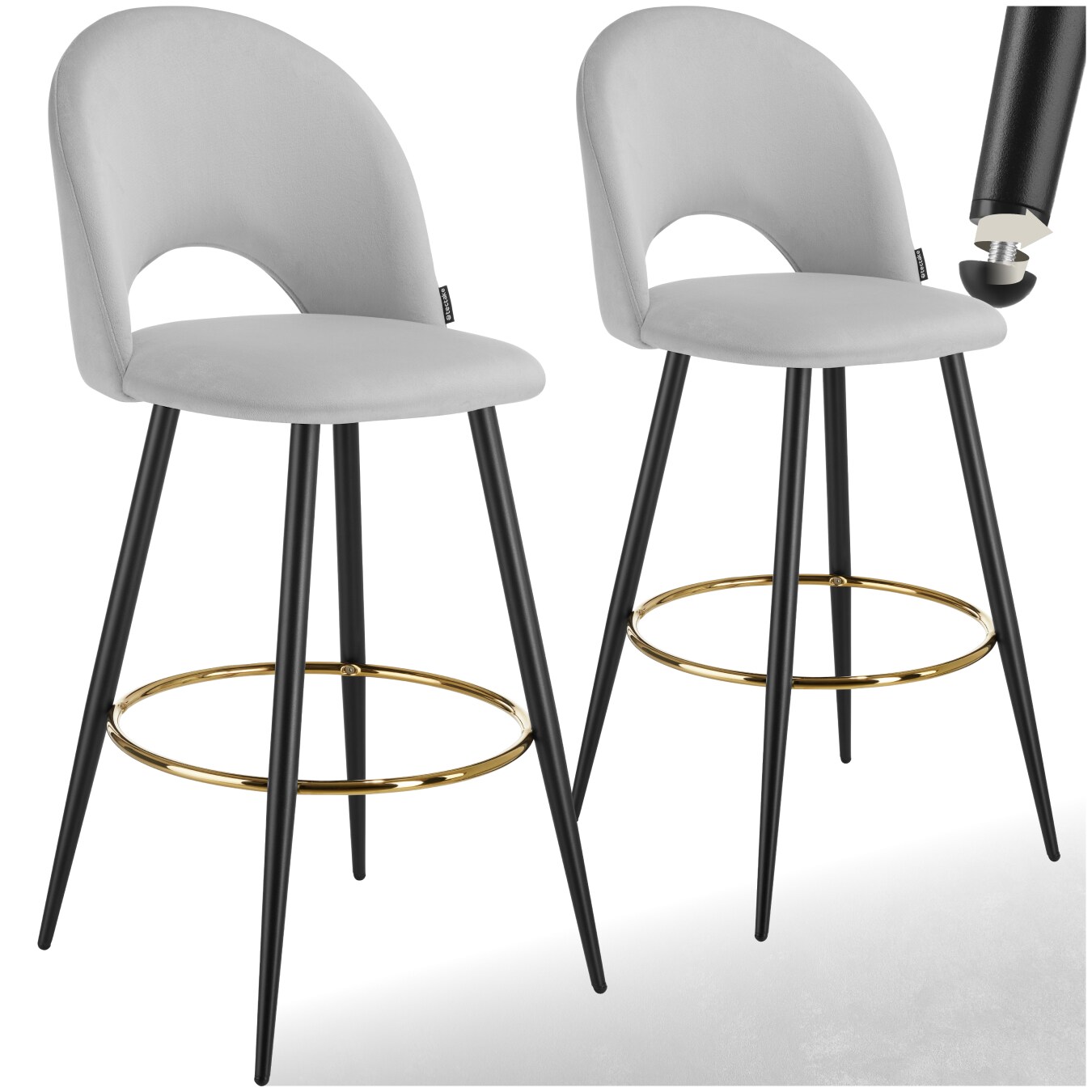 tectake® Barstuhl, in Samtoptik, gepolstert, pulverbeschichtete Stahlbeine, 49 x 58 x 110 cm, Belastbarkeit 120 kg