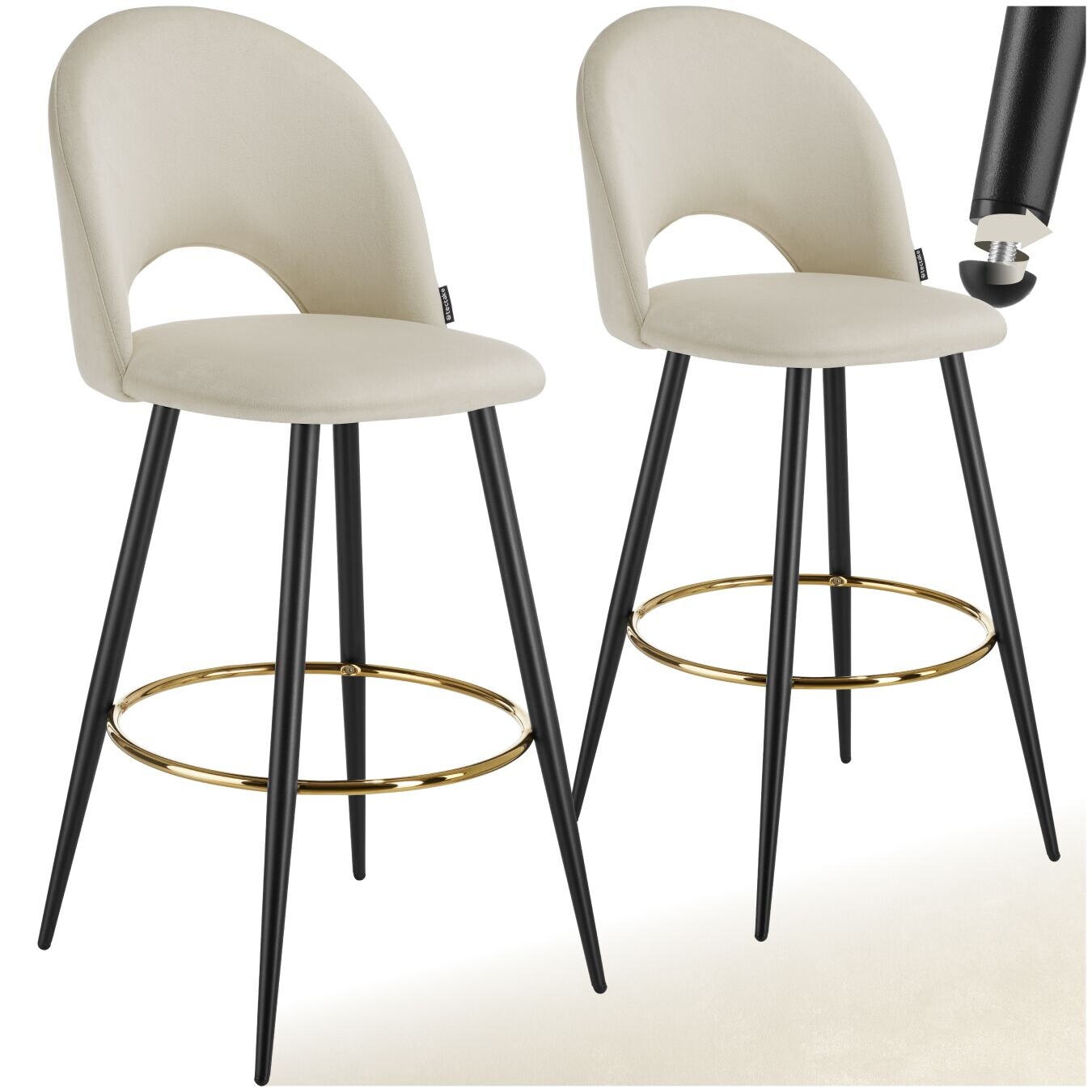 tectake® Barstuhl, in Samtoptik, gepolstert, pulverbeschichtete Stahlbeine, 49 x 58 x 110 cm, Belastbarkeit 120 kg