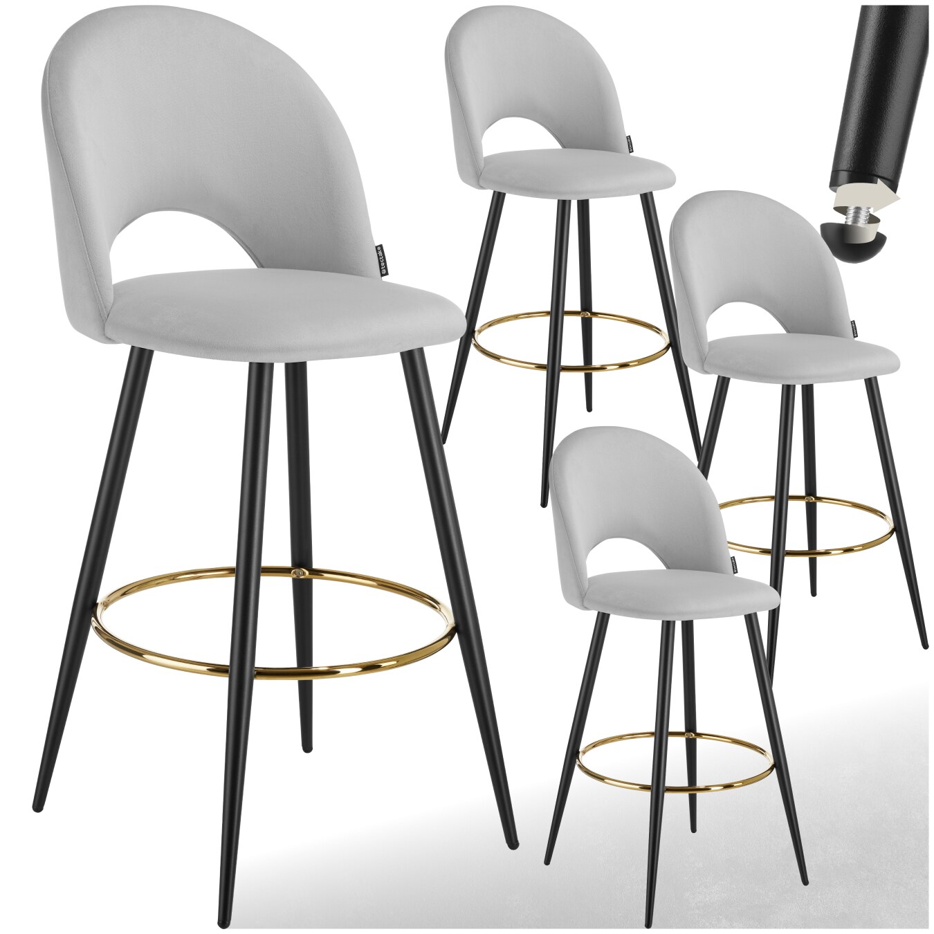 tectake® Barstuhl, in Samtoptik, gepolstert, pulverbeschichtete Stahlbeine, 49 x 58 x 110 cm, Belastbarkeit 120 kg