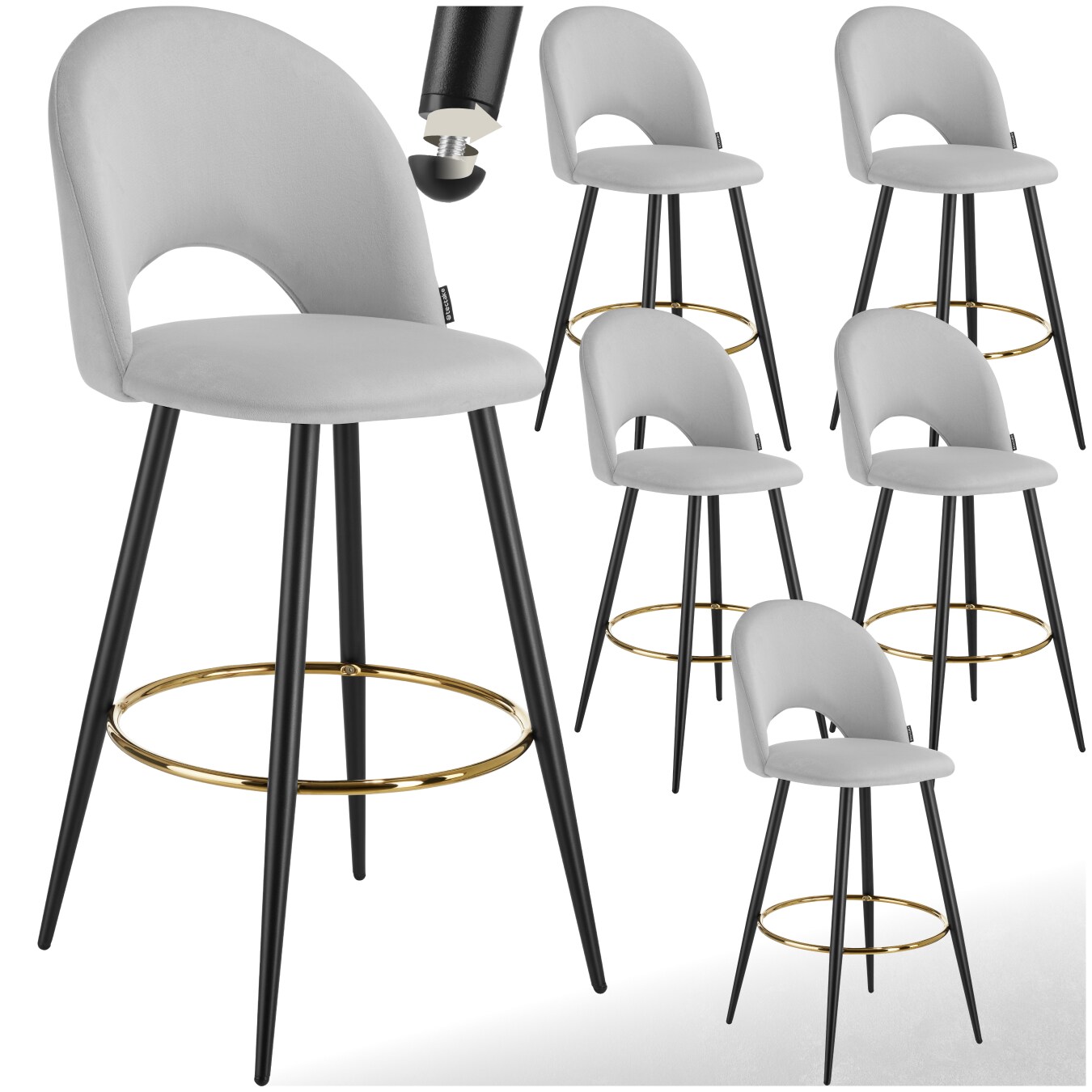 tectake® Barstuhl, in Samtoptik, gepolstert, pulverbeschichtete Stahlbeine, 49 x 58 x 110 cm, Belastbarkeit 120 kg | 04061173271518