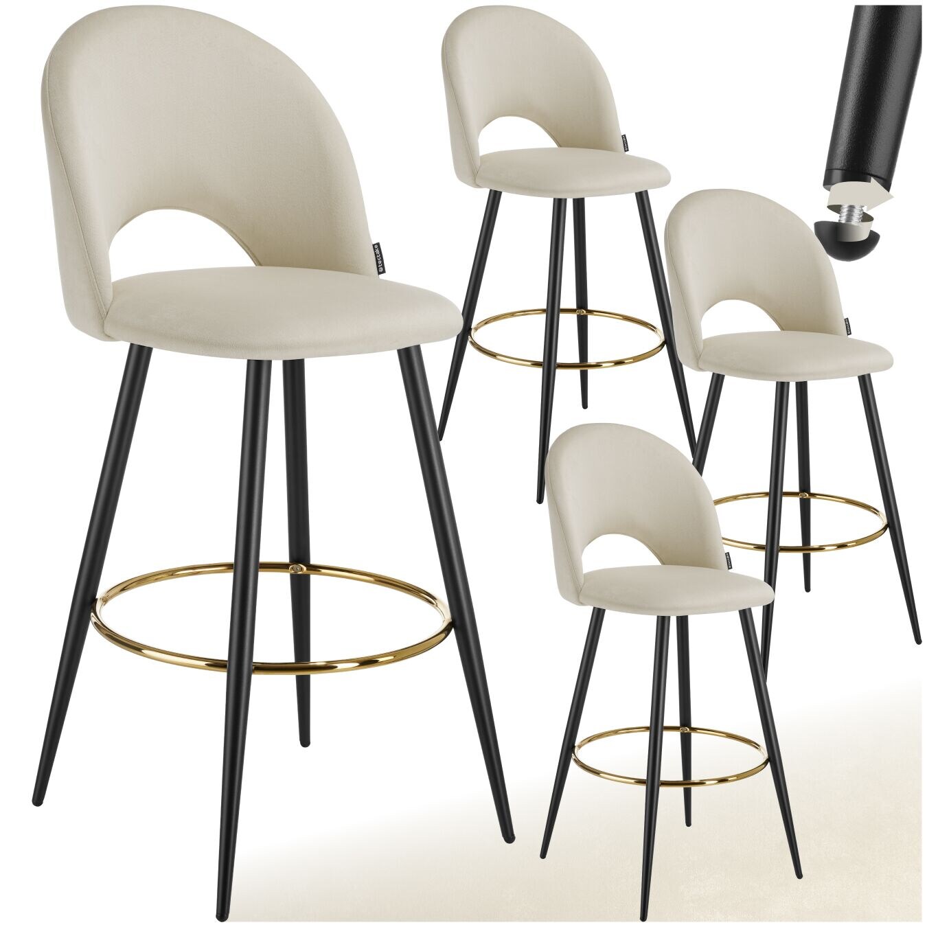 tectake® Barstuhl, in Samtoptik, gepolstert, pulverbeschichtete Stahlbeine, 49 x 58 x 110 cm, Belastbarkeit 120 kg