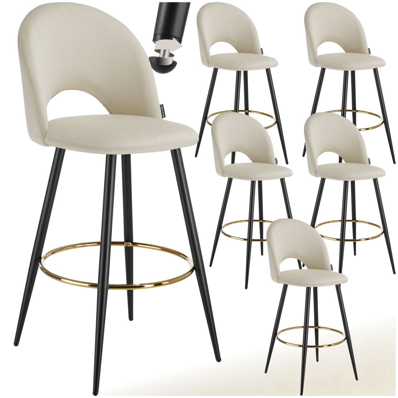 tectake® Barstuhl, in Samtoptik, gepolstert, pulverbeschichtete Stahlbeine, 49 x 58 x 110 cm, Belastbarkeit 120 kg