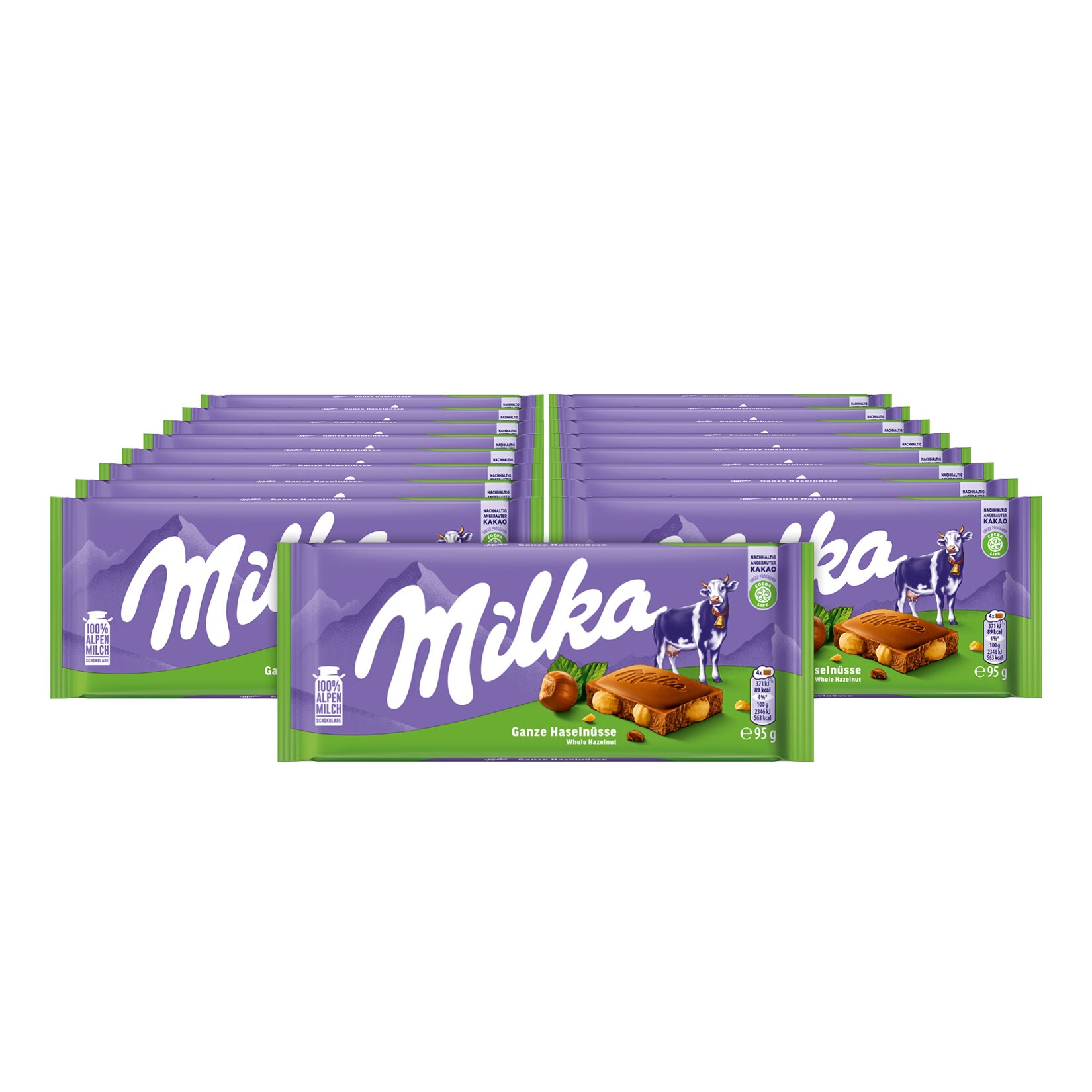 Milka Tafelschokolade Ganze Haselnüsse 95 g, 17er Pack | 07622202257582