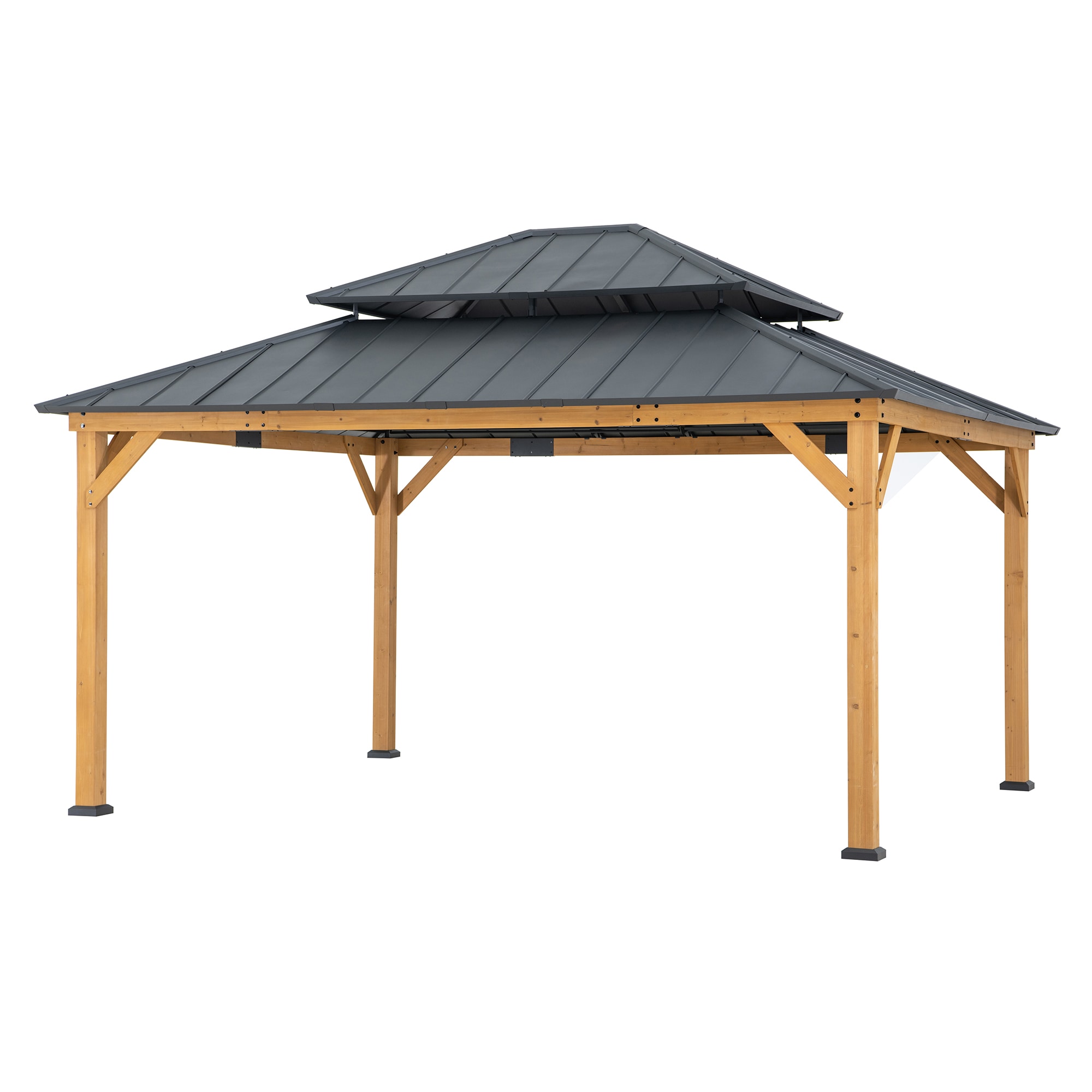 Sunjoy Zedernholz Gazebo RIMO - 390cm x 450cm, anthrazit - Bild 1