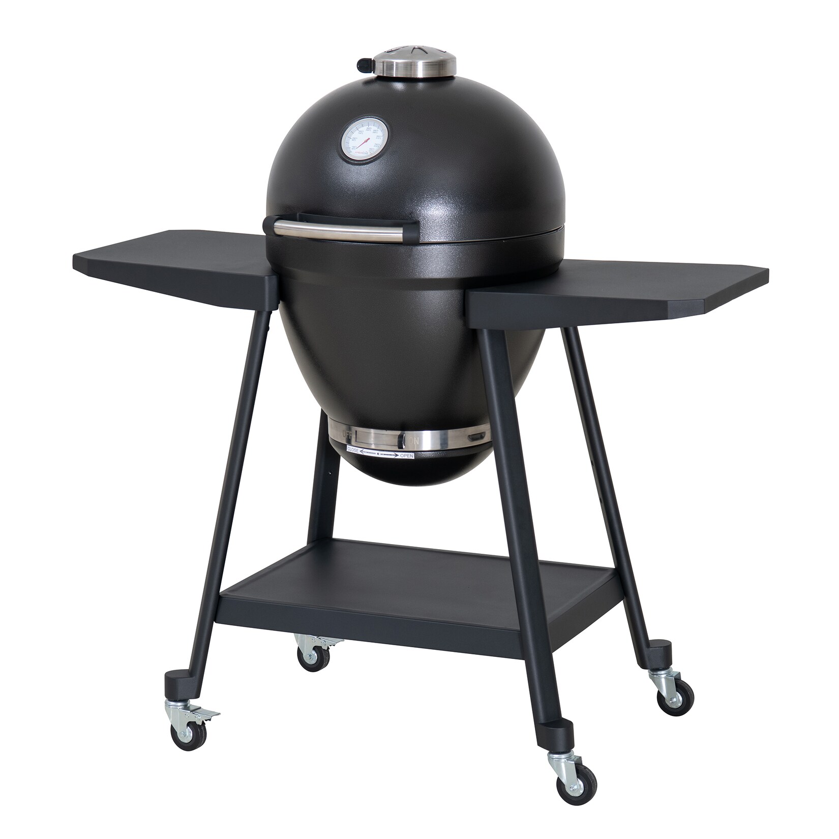 Eierförmiger Kamado Holzkohle Grill mit Pizzaplatte, schwarz