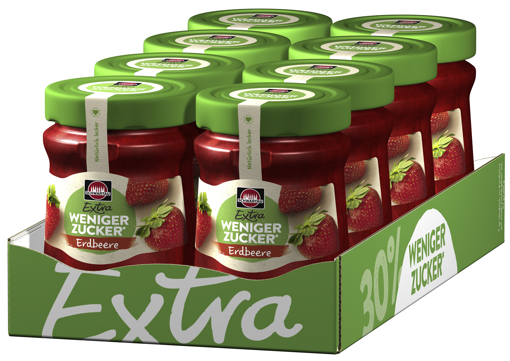 Schwartau Konfitüre Erdbeere Extra Weniger Zucker 300 g, 8er Pack