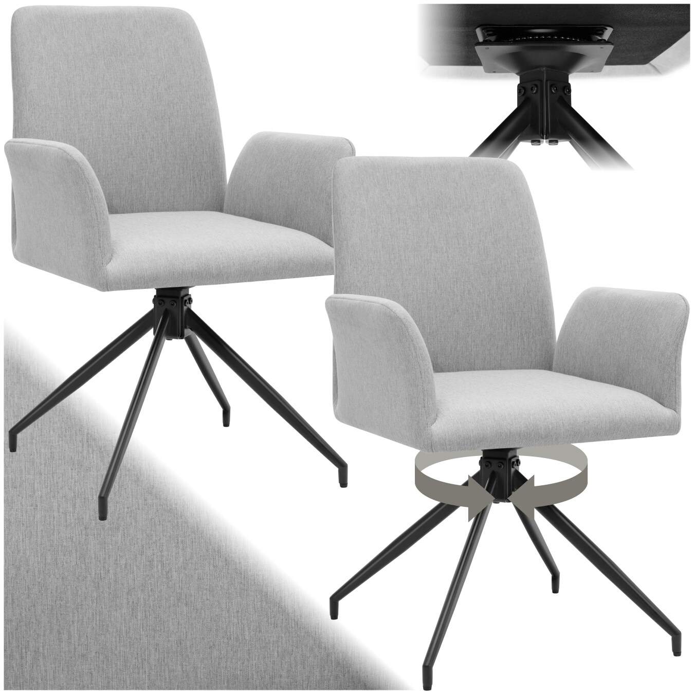 tectake® Drehbarer Armlehnstuhl, robuster Webstoff, gepolstert, pulverbeschichtete Stahlbeine, 55,5 x 58 x 87 cm