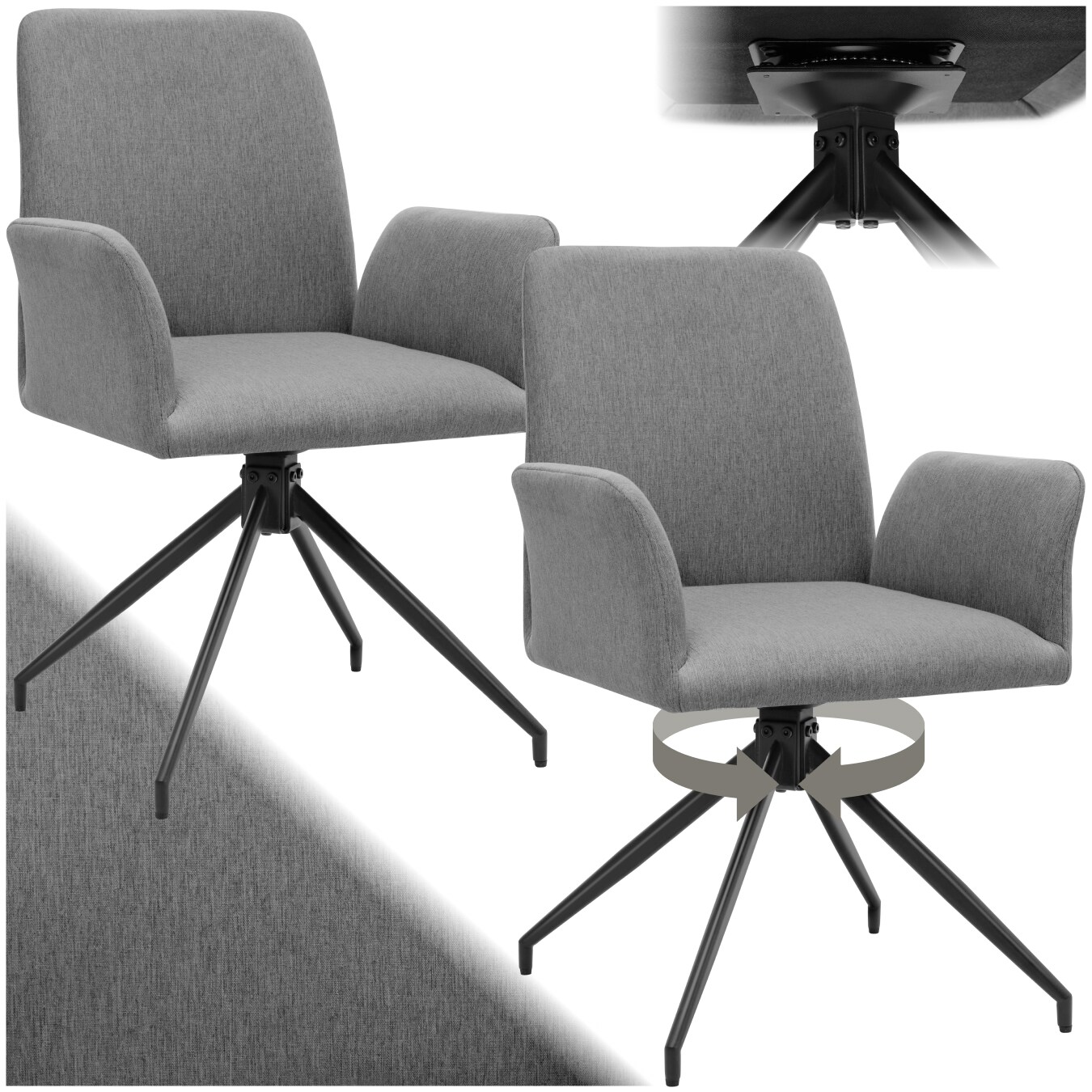 tectake® Drehbarer Armlehnstuhl, robuster Webstoff, gepolstert, pulverbeschichtete Stahlbeine, 55,5 x 58 x 87 cm