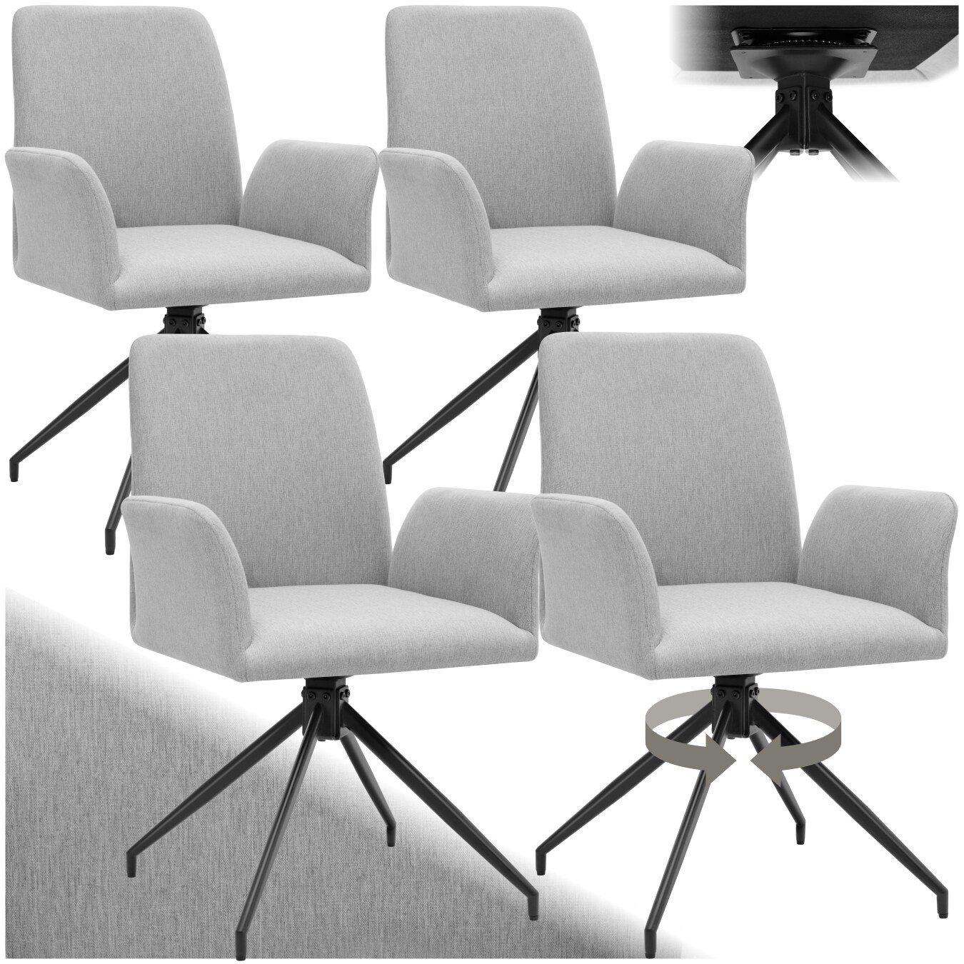 tectake® Drehbarer Armlehnstuhl, robuster Webstoff, gepolstert, pulverbeschichtete Stahlbeine, 55,5 x 58 x 87 cm