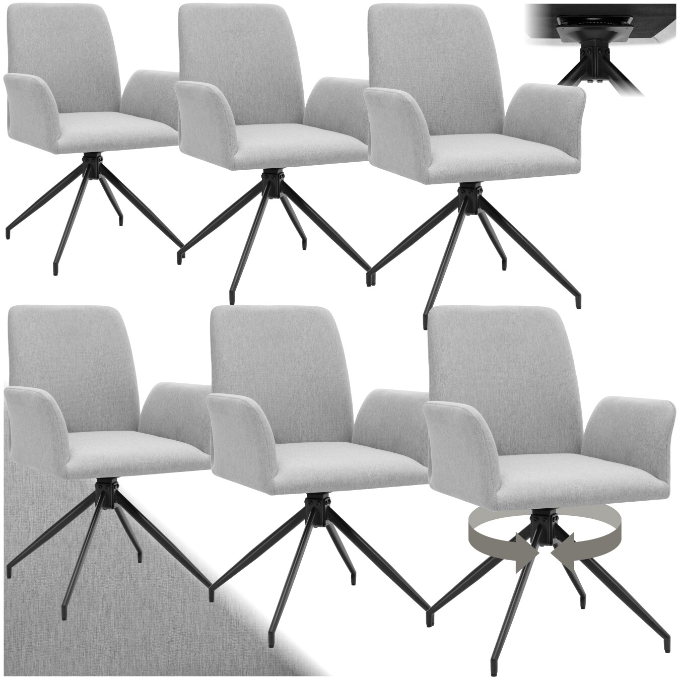 tectake® Drehbarer Armlehnstuhl, robuster Webstoff, gepolstert, pulverbeschichtete Stahlbeine, 55,5 x 58 x 87 cm