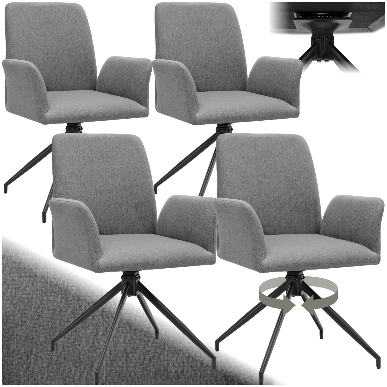 tectake® Drehbarer Armlehnstuhl, robuster Webstoff, gepolstert, pulverbeschichtete Stahlbeine, 55,5 x 58 x 87 cm