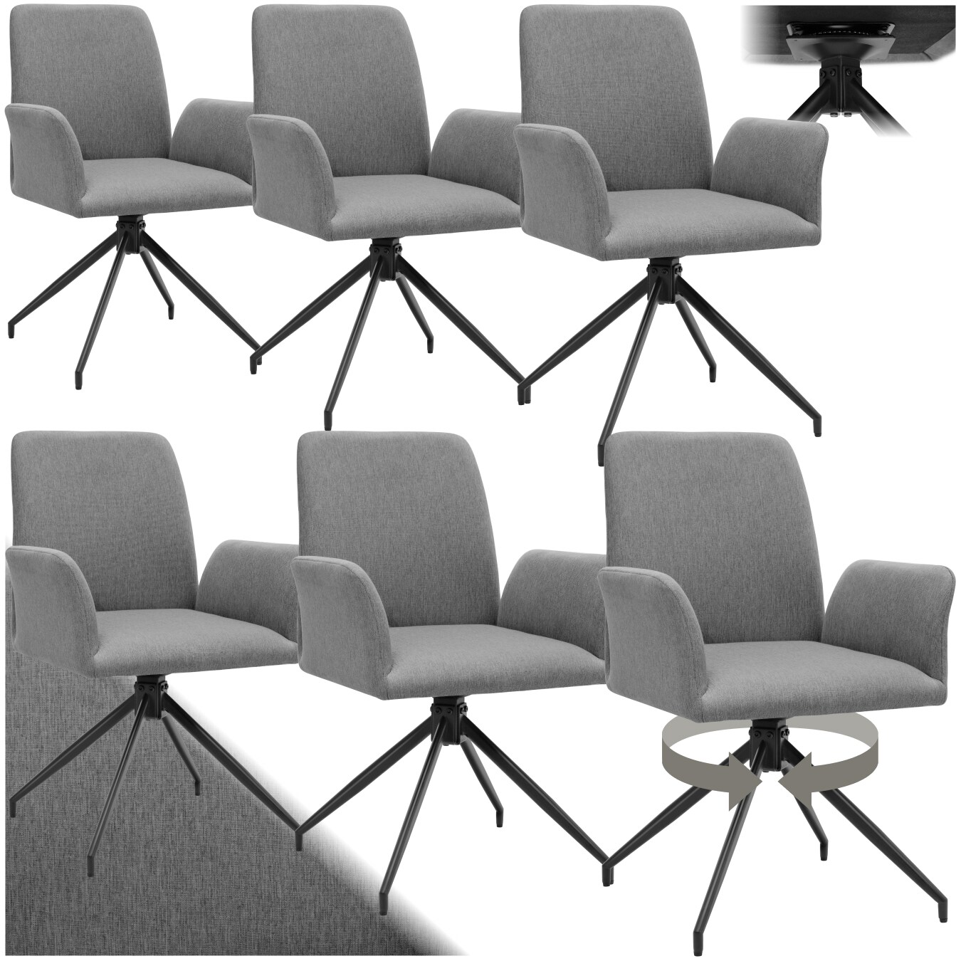 tectake® Drehbarer Armlehnstuhl, robuster Webstoff, gepolstert, pulverbeschichtete Stahlbeine, 55,5 x 58 x 87 cm