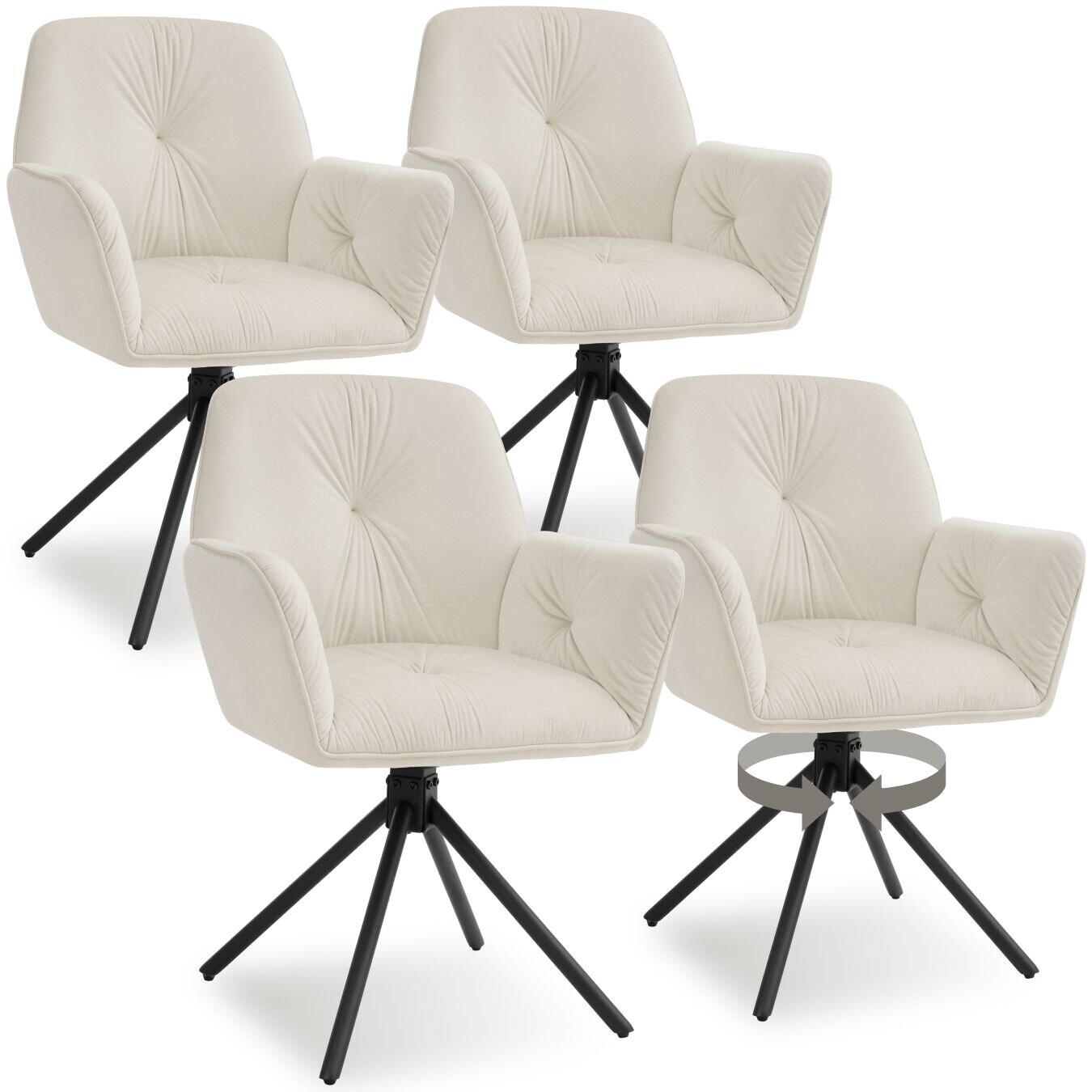 tectake® Drehbarer Armlehnstuhl, in Samtoptik, gepolstert, pulverbeschichtete Stahlbeine, 56,5 x 54 x 86 cm