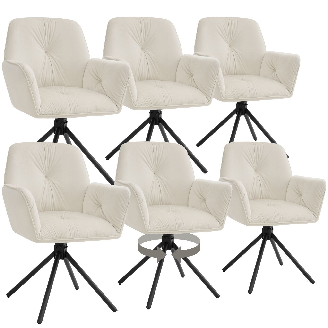 tectake® Drehbarer Armlehnstuhl, in Samtoptik, gepolstert, pulverbeschichtete Stahlbeine, 56,5 x 54 x 86 cm