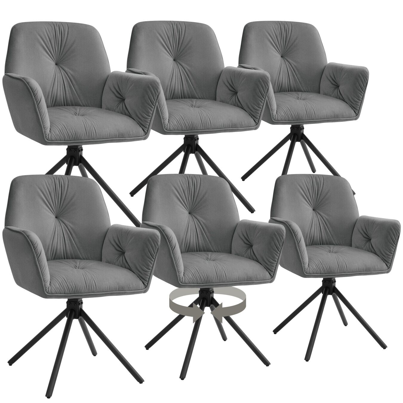 tectake® Drehbarer Armlehnstuhl, in Samtoptik, gepolstert, pulverbeschichtete Stahlbeine, 56,5 x 54 x 86 cm