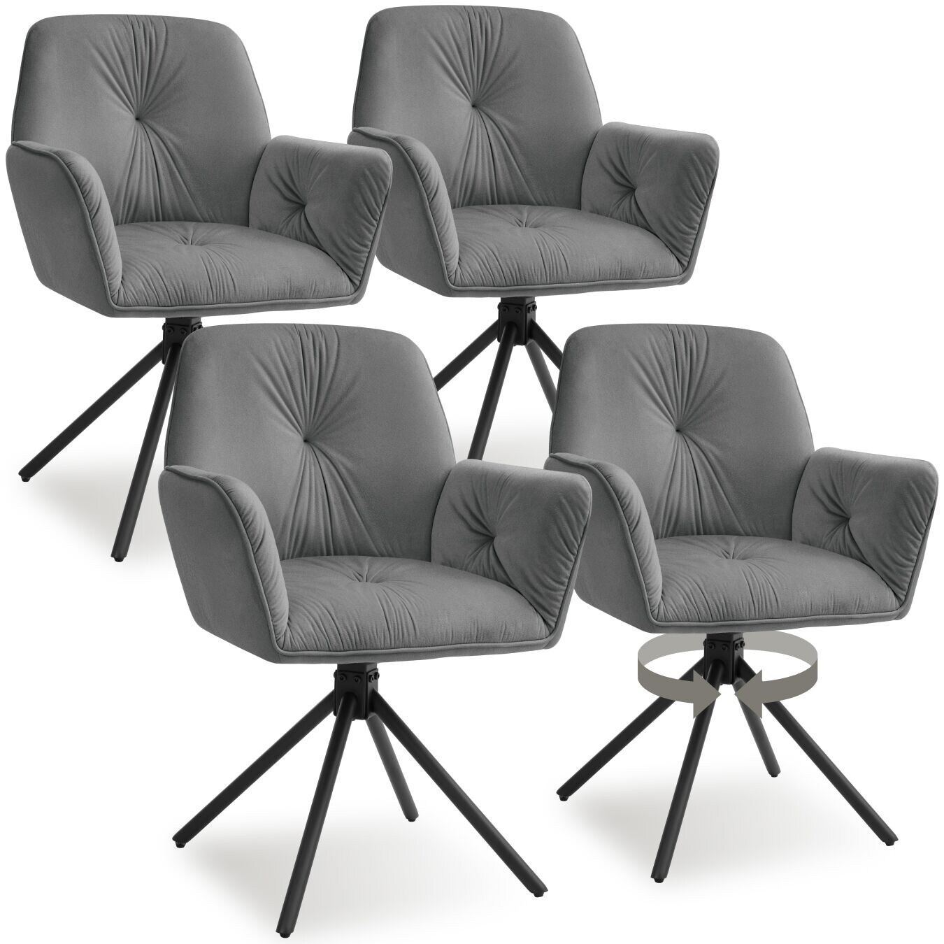 tectake® Drehbarer Armlehnstuhl, in Samtoptik, gepolstert, pulverbeschichtete Stahlbeine, 56,5 x 54 x 86 cm
