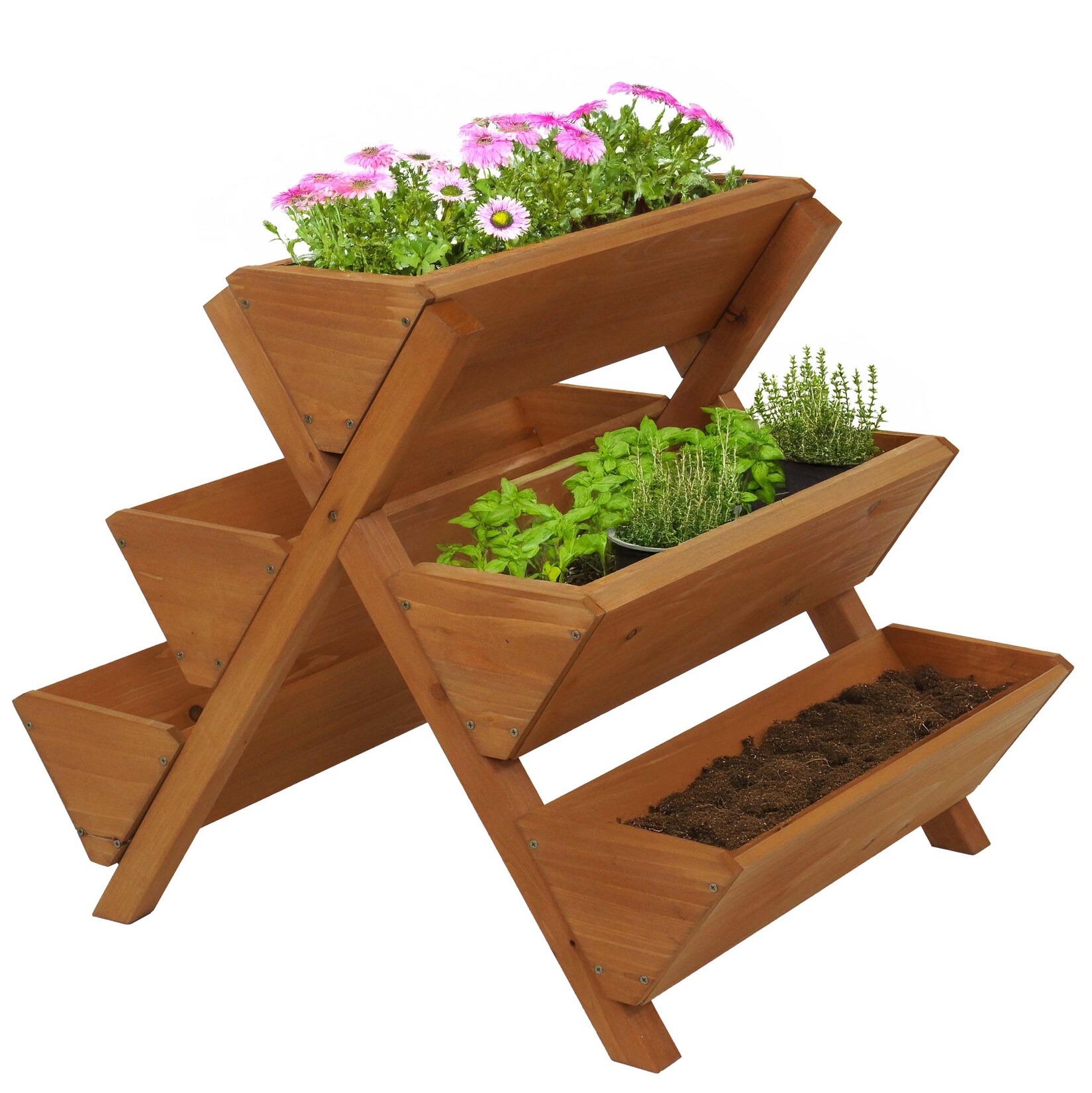 Pflanztreppe MCW-O15, Blumenregal Kräutertreppe Pflanzkübel Hochbeet, 5 Kästen 56x56x70 Outdoor Holz MVG ~ natur