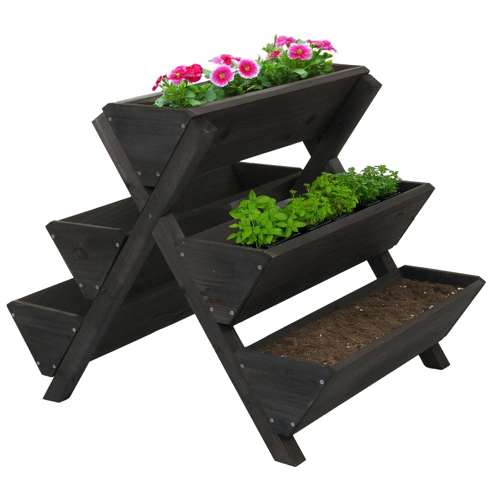 Pflanztreppe MCW-O15, Blumenregal Kräutertreppe Pflanzkübel Hochbeet, 5 Kästen 56x56x70 Outdoor Holz MVG ~ anthrazit