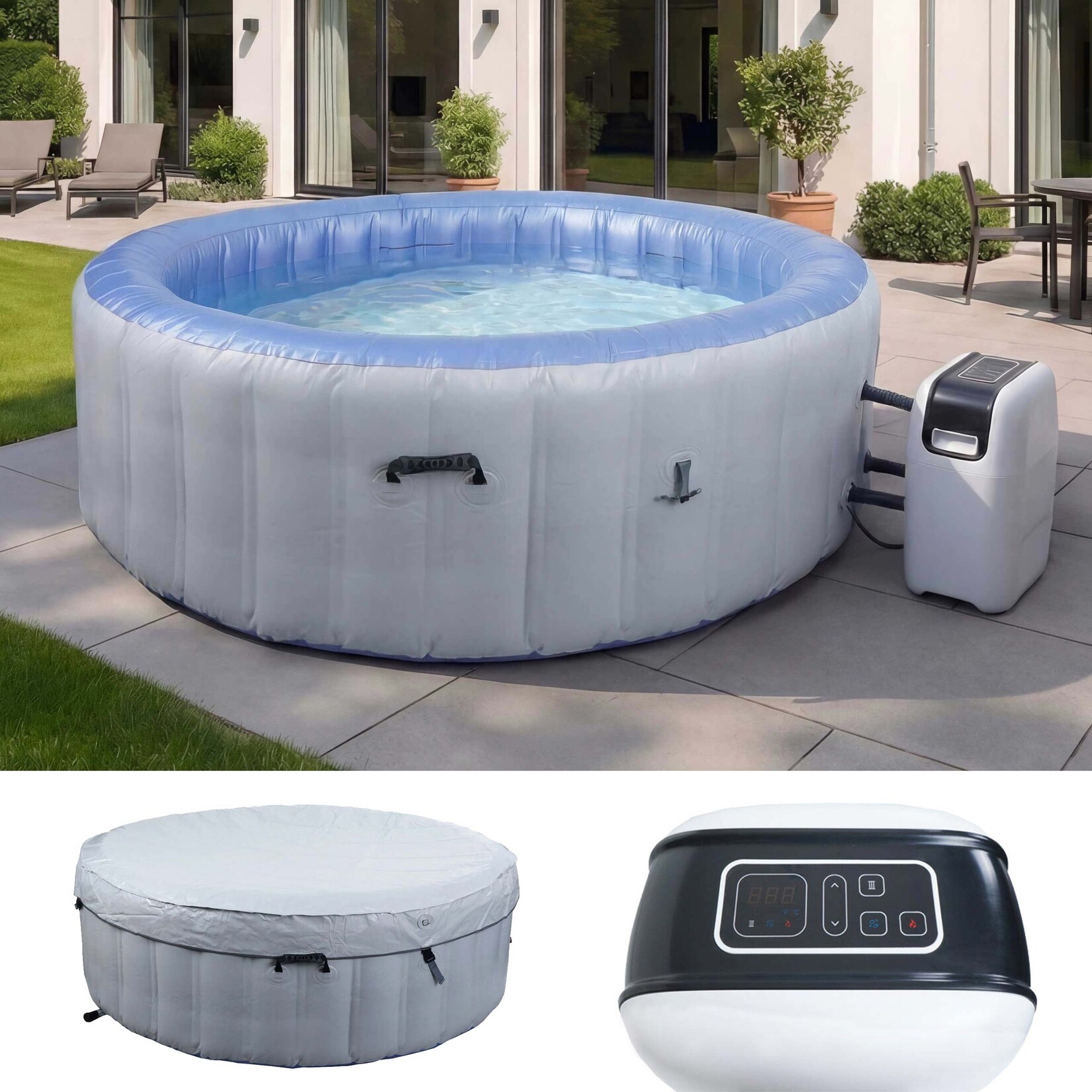 Whirlpool MCW-N97, 5 Personen, In-/Outdoor heizbar aufblasbar Pumpe PVC laminiert, rund Ø 198cm, grau-blau